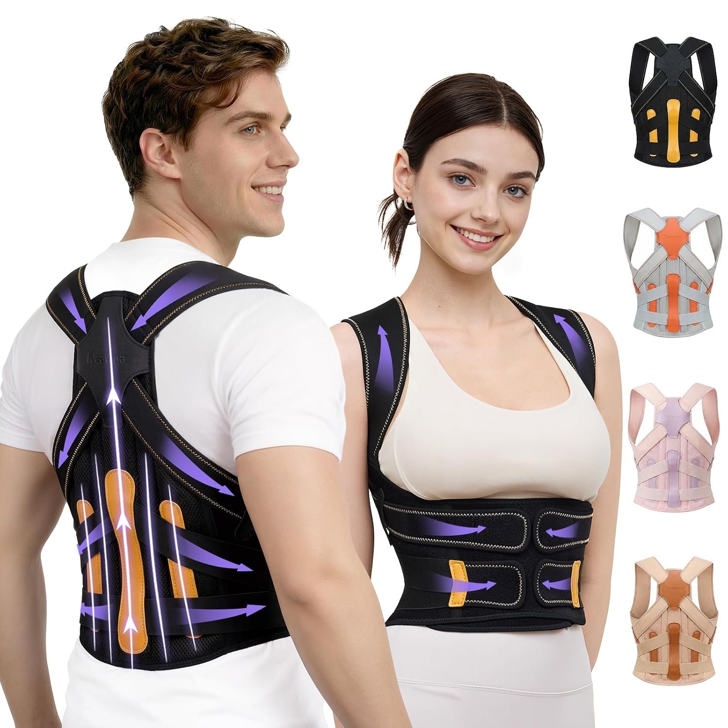 Posture Corrector for Women and Men, 5 Full Back Support Brace Rods, Adjustable Shoulder Straightener, Relief for Upper and Lower Back, Neck, Lumbar, Scoliosis, Hump, Black Yellow, Medium