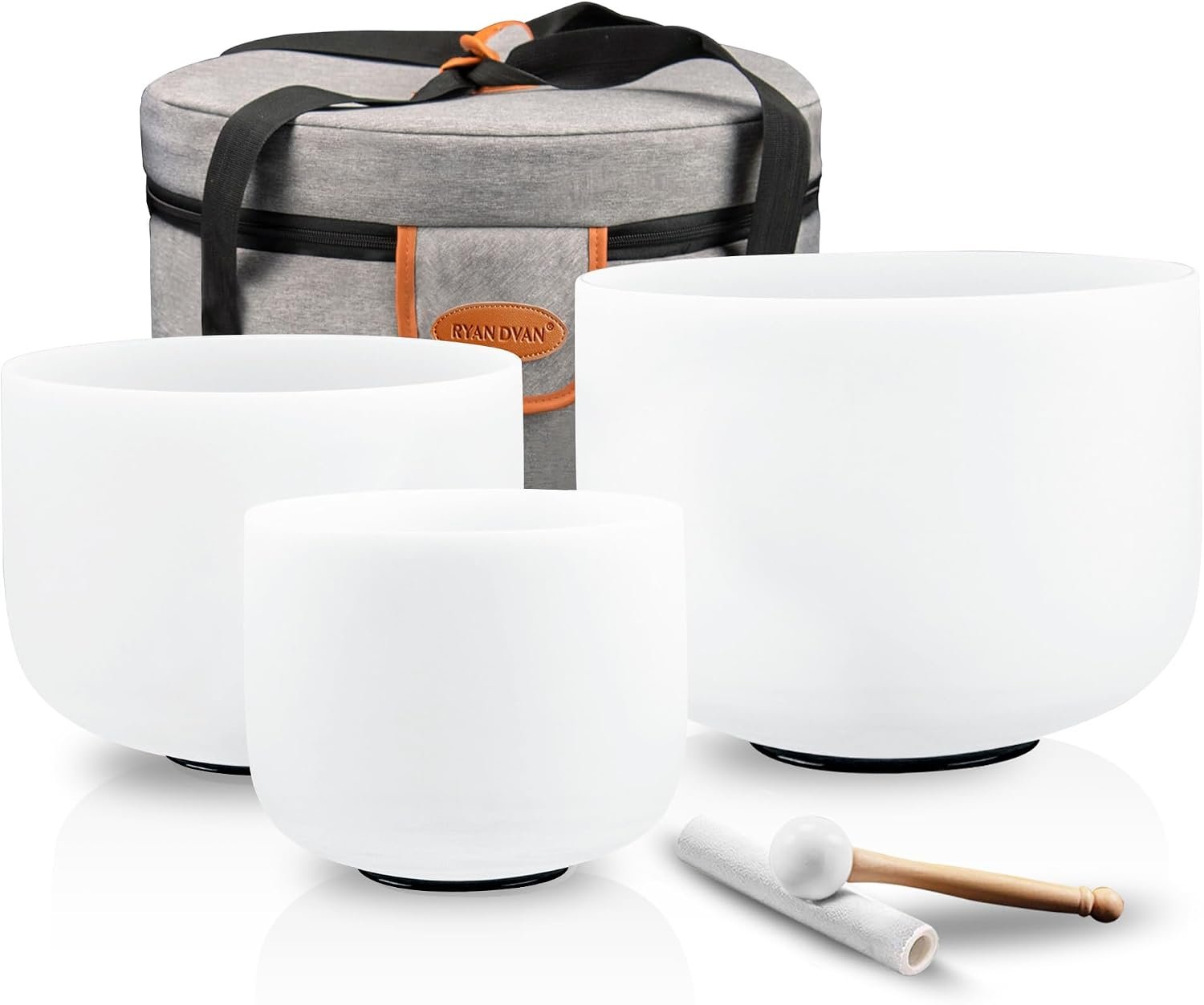 RYAN DVAN 432Hz 6″B 7″A 8″G Crystal Singing Bowl Set of 3 | Frosted Quartz Sound Bowls for Crown, Third Eye & Throat Chakra, Meditation, Sound Bath, Yoga & Sound Therapy