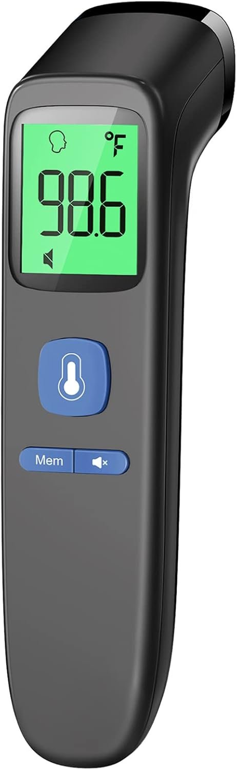 No-Touch Thermometer for Adults, Kids, Babies, 1-Sec Fast Accurate (Black) | Fever Alarm, Large LCD with 3-Color Backlight, Silent Mode, 35-Reading Memory, Forehead & Object Mode, for Home & Clinic