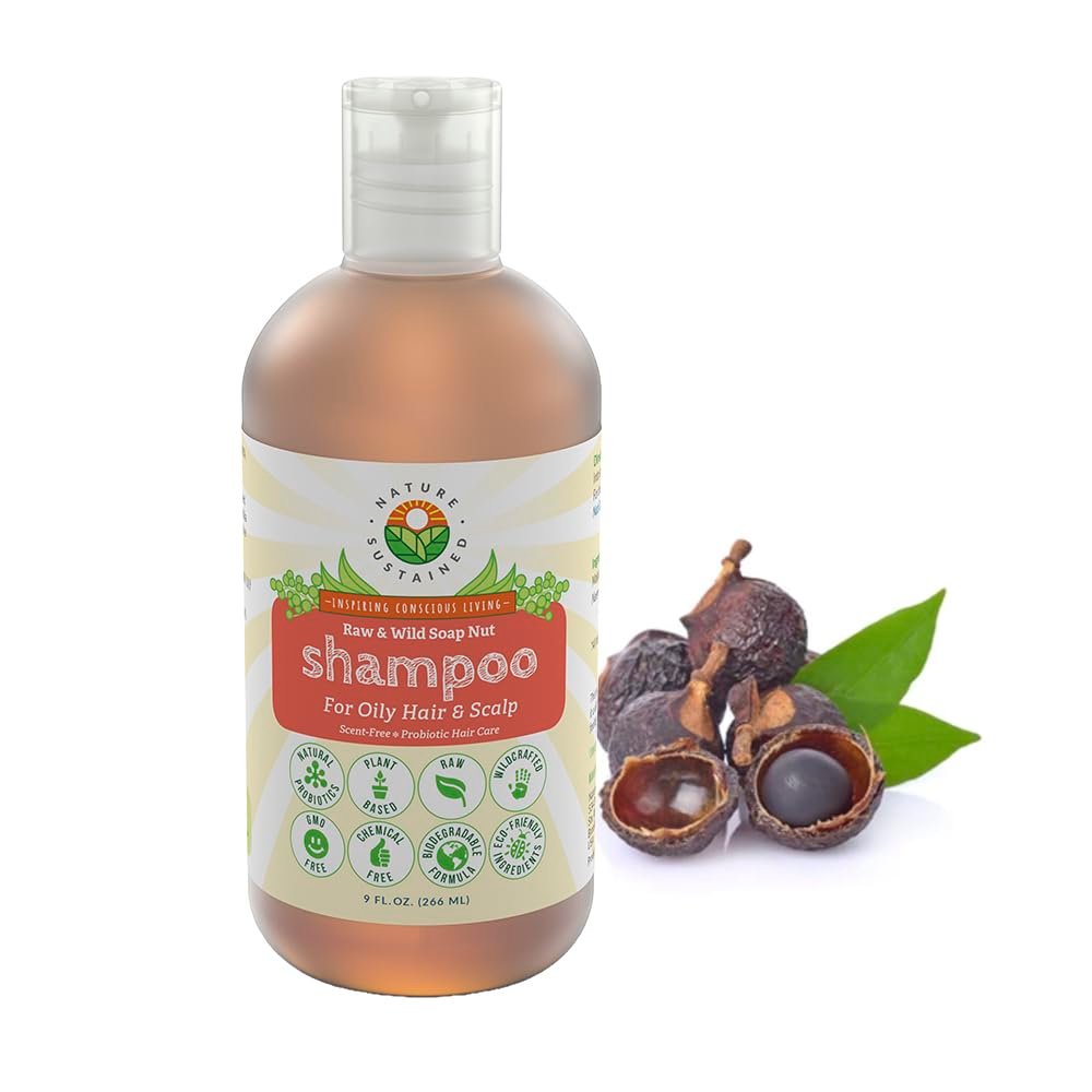 Natural Shampoo for Oily Hair & Scalp – Organic, Raw & Wildcrafted with Probiotics, Hypoallergenic & Sulfate Free Herbal Shampoo for Oil Control, Dandruff, Seborrheic Dermatitis – 9 Oz, Original