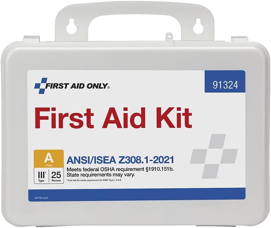 First Aid Only 91324 ANSI A 2021 and OSHA Compliant First Aid Kit, 25-Person Emergency First Aid Kit for Business, Home, Car, and Worksites, 94 Pieces