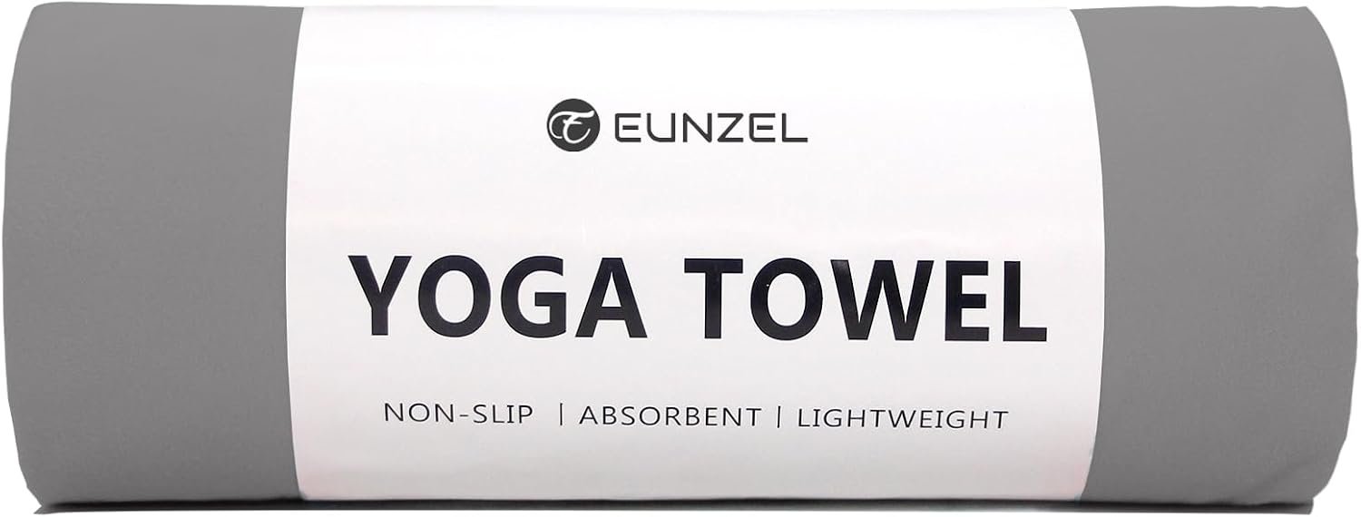 Eunzel Hot Yoga Towel Non Slip Yoga Mat Towel Non-Slip Sweat Absorbent Microfiber Towel for Hot Yoga, Pilates and Workout 72″ x 26.5″, Dark Grey
