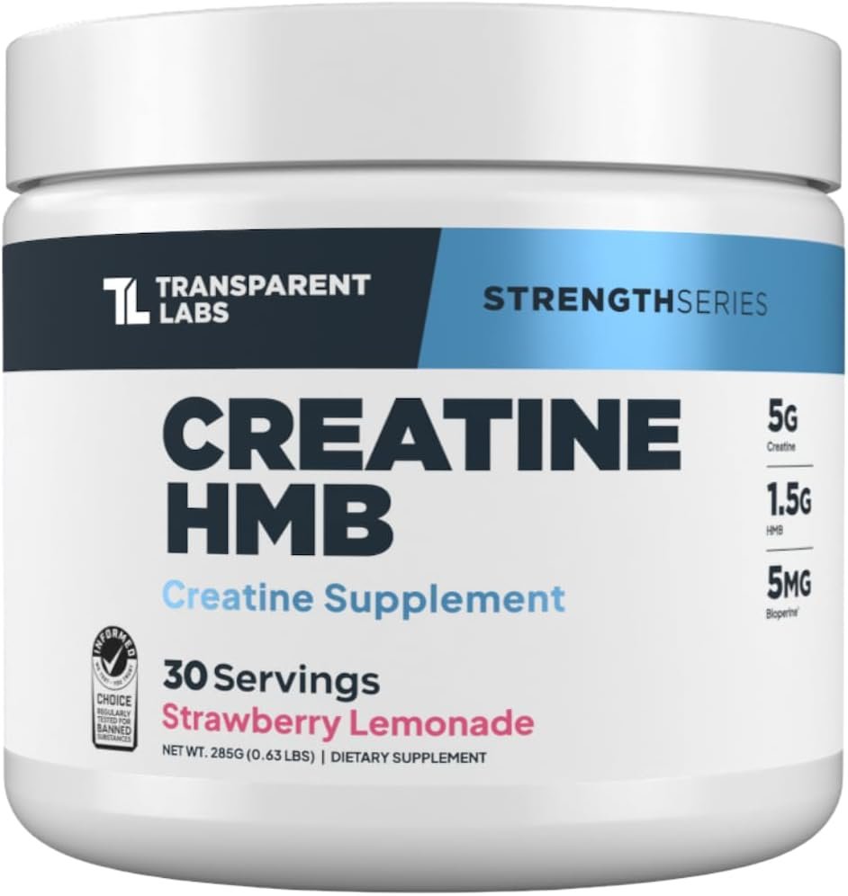 Transparent Labs Creatine HMB – Creatine Monohydrate Powder with HMB for Muscle Growth, Increased Strength, Enhanced Energy Output, and Improved Athletic Performance – 30 Servings, Strawberry Lemonade