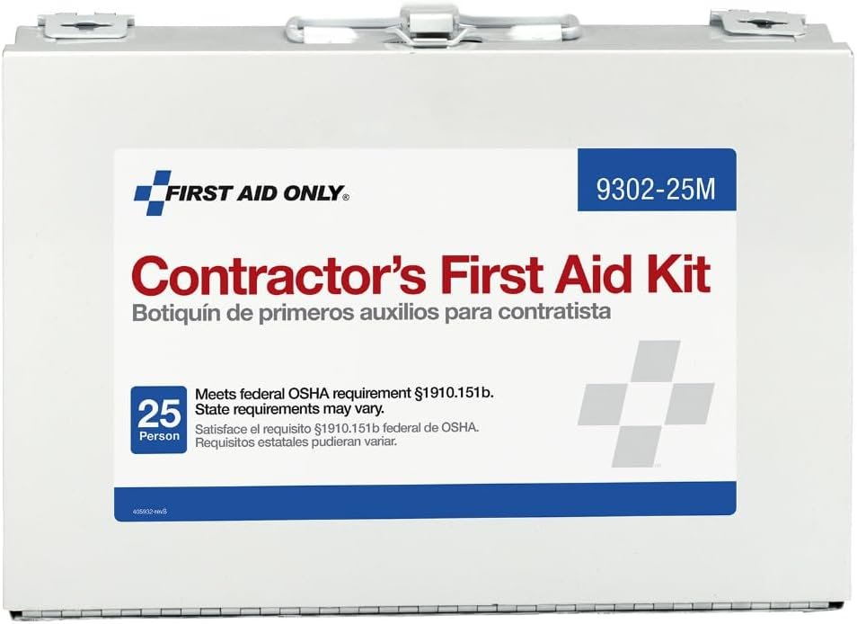 First Aid Only 9302-25M 25-Person Contractor’s First Aid Kit for Home Renovation, Job Sites, and Construction Vehicles, 178 Pieces, White