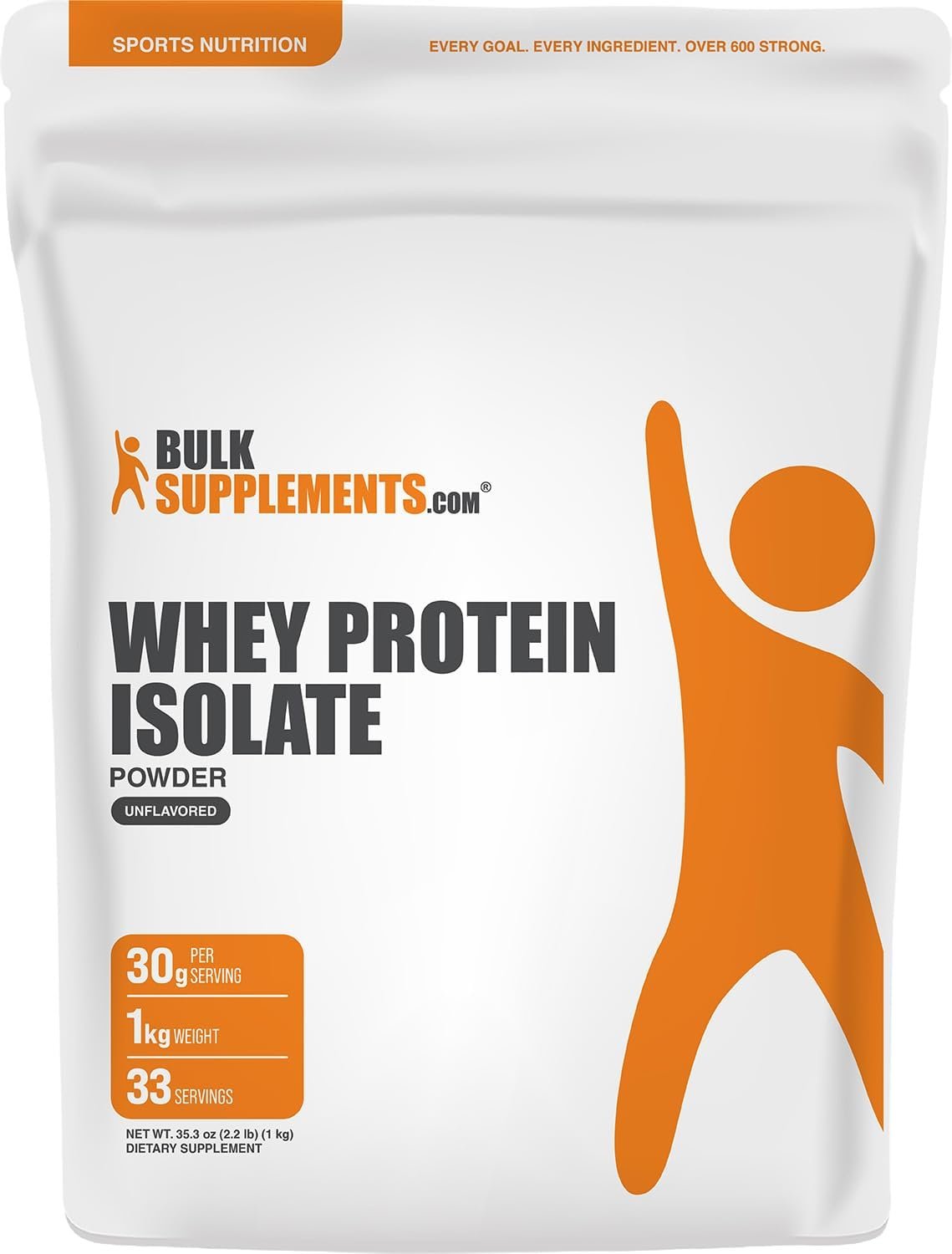 BulkSupplements.com Whey Protein Isolate Powder – Unflavored Whey Protein Powder, Nutritional Supplement – Gluten Free, 30g per Serving, 1kg (2.2 lbs) (Pack of 1)