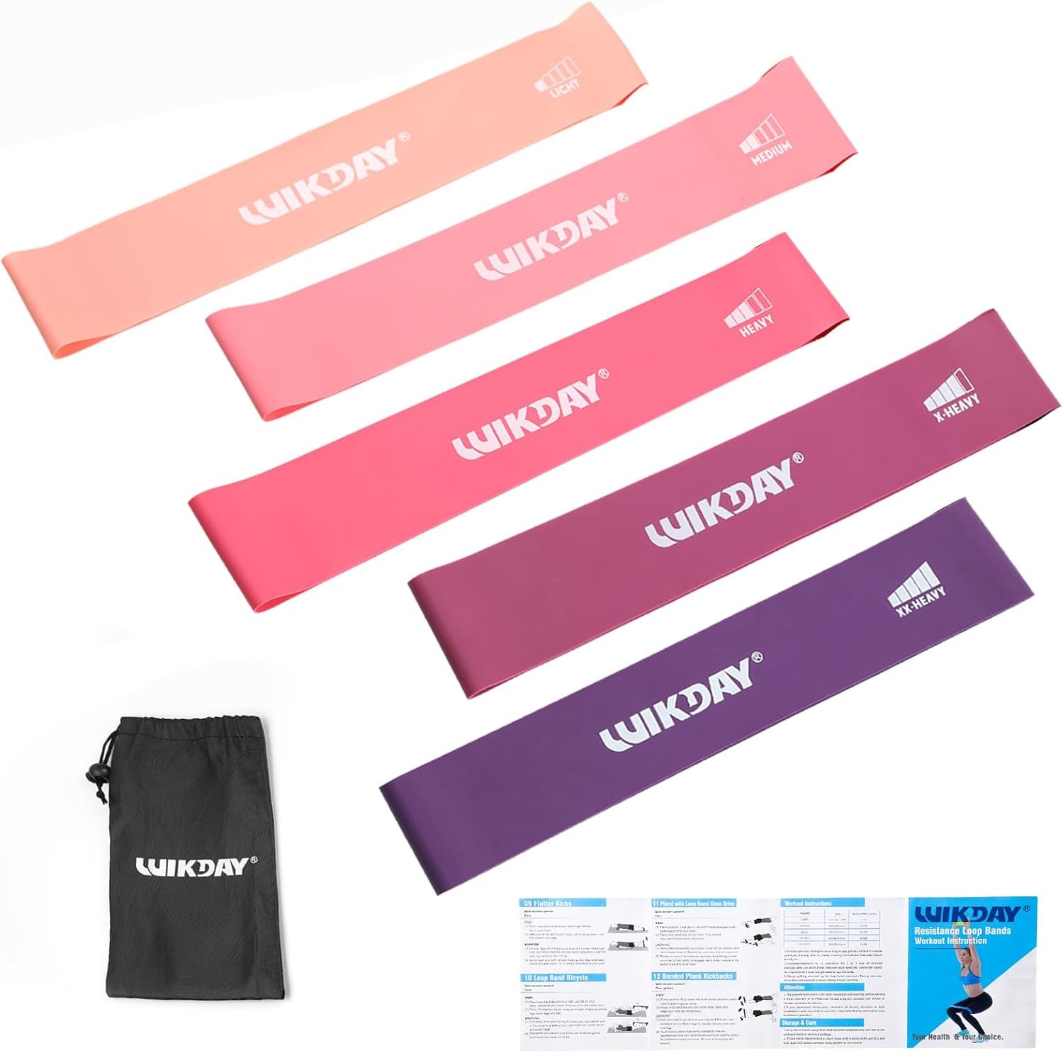 WIKDAY Resistance Bands for Working Out Exercise Loop Bands Workout Bands Set for Men Women Body Stretching, Crossfit Training, Home Workout, Physical Therapy, Booty Legs, Set of 5