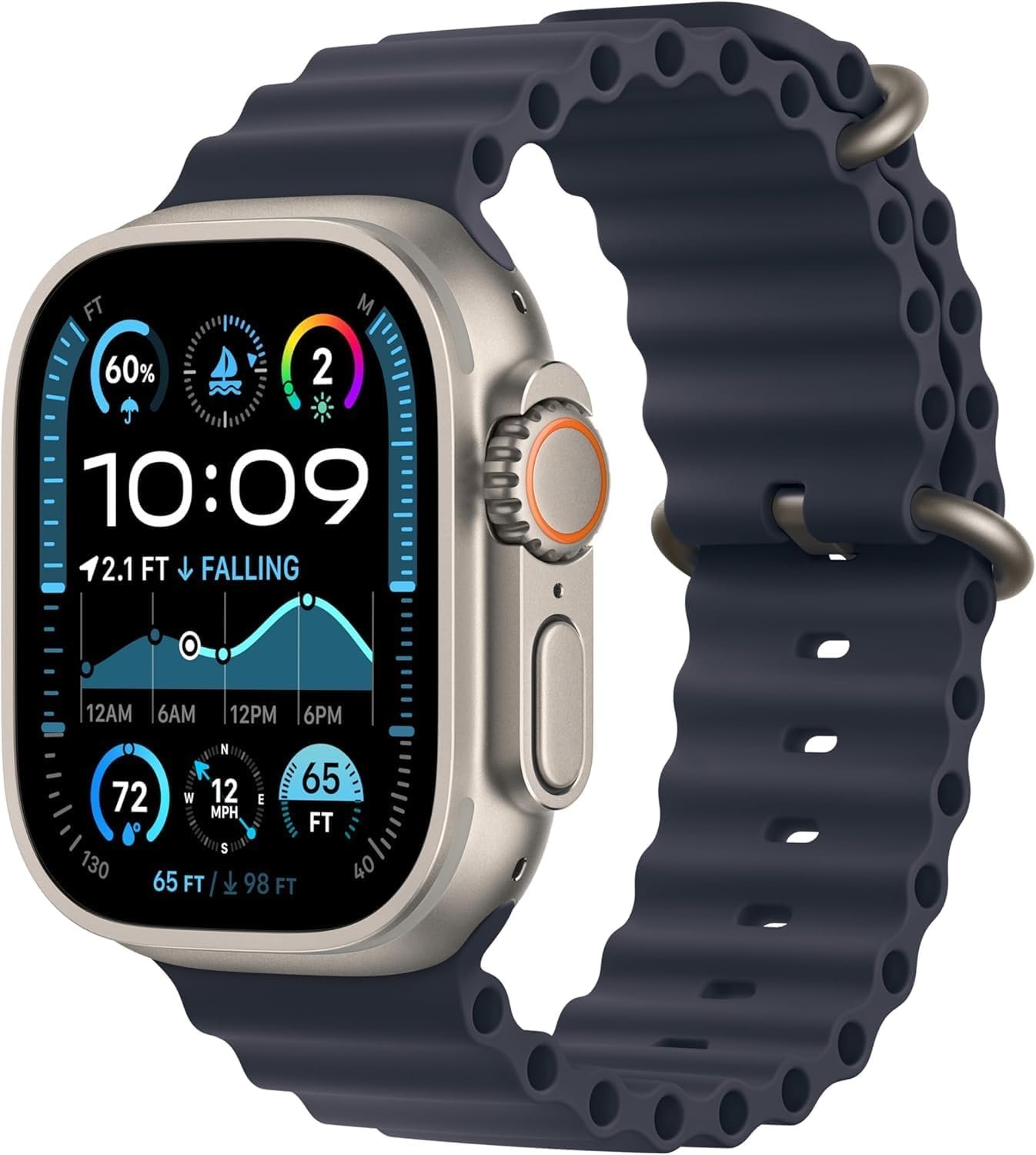 Apple Watch Ultra 2 [GPS + Cellular, 49mm] – Titanium Case with Blue Ocean Band, One Size (Renewed)