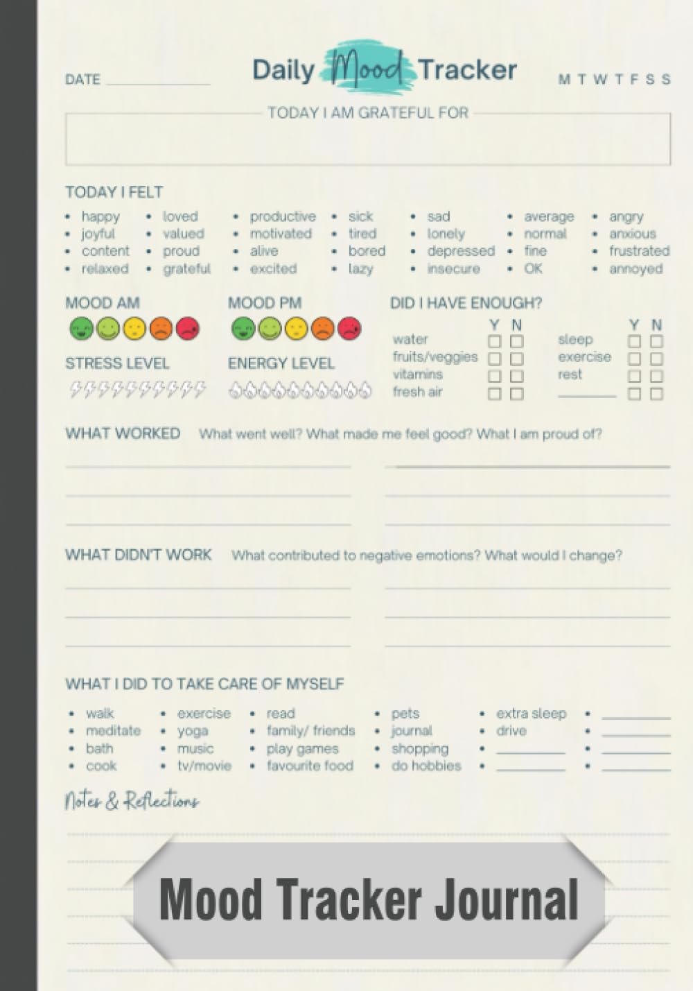 Mood Tracker Journal – Daily Mood Tracker Notebook | Daily Health & Wellness Diary with Prompts | Mental Health Diary