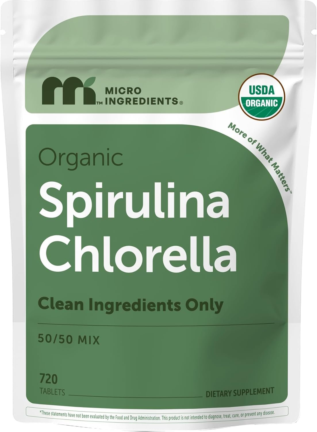 Micro Ingredients Organic Spirulina Chlorella Tablets, 720 Count | 4 Month Supply. 50/50 Algae Blend, Broken Cell Wall, Sunlight Grown. Contains Vegan Protein & Naturally Occurring Chlorophyll