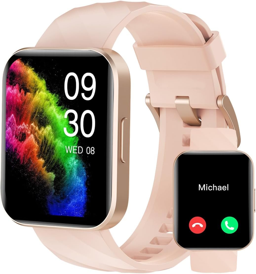 RUIMEN Smart Watches for Women, Bluetooth Calls, Fitness Tracker Pink | for iPhone/Android Phones, 1.85″ HD, Heart Rate Monitor Sleep Tracker, Step Calories Counter, 100+ Sports Types, Waterproof