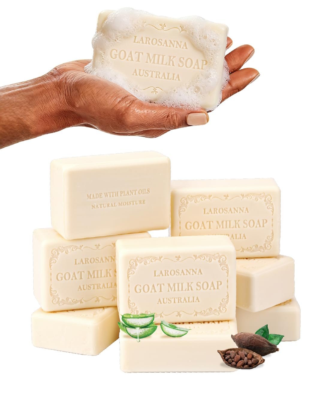 Australian Goat Milk Soap 6.35 OZ,Family Pack of 8,Moisturizing | For Bathroom Use, Natural Soap Bar Infused with Cocoa Butter, Aloe Vera & Pure Plant Oils, Ideal for Daily Body Cleansing