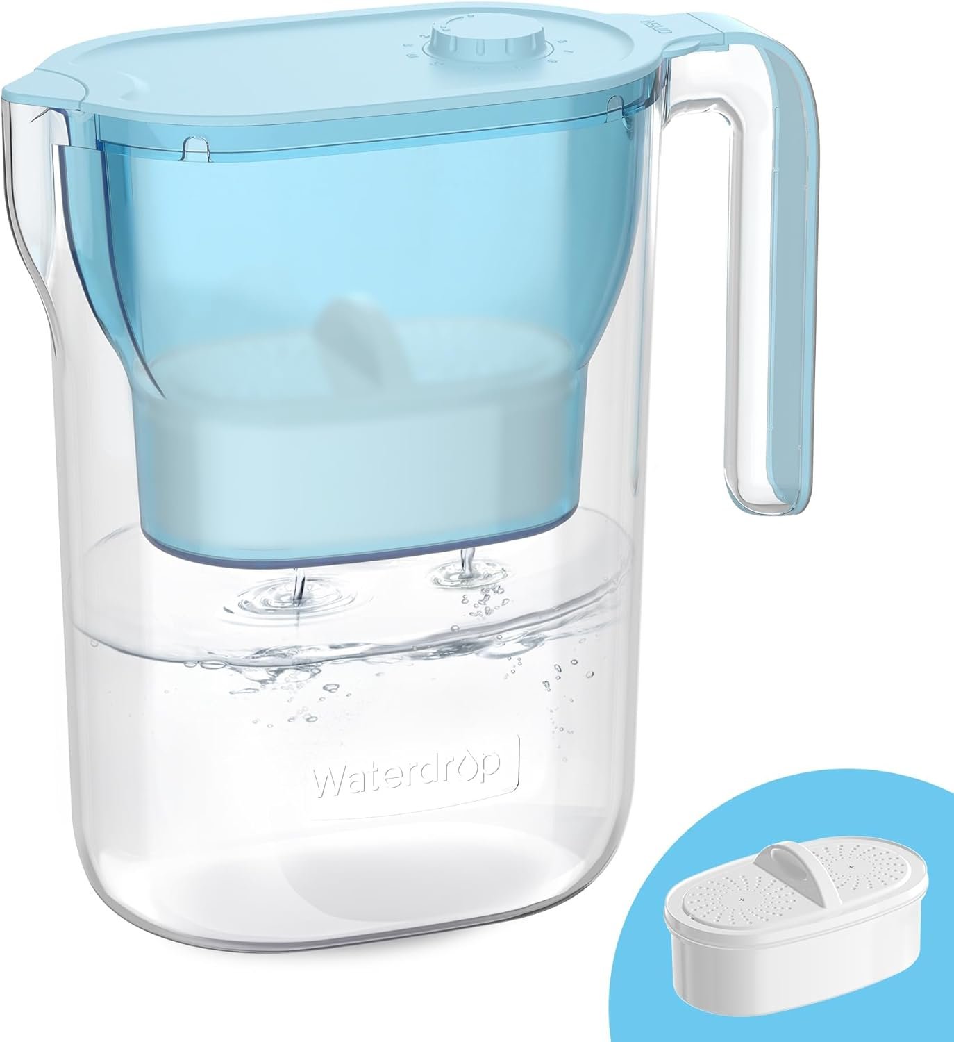 Waterdrop PT-05B-L Water Filter Pitcher, 7-Cup, NSF Certified, Blue | 200-Gallon Long-Life Filter Purifier, Reduces Chlorine and PFOA/PFOS, Replaces 6,400 Plastic Water Bottles a Year
