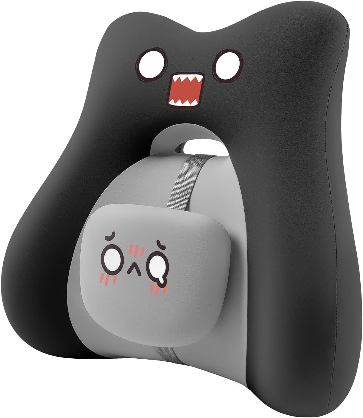 BEBAS Ergonomic Memoery Foam Lumbar Support Pillow for Car & Office, Black | Back Support Cushion with Adjustable Bolster, Cute Cartoon Design, Breathable Washable Cover, Ideal for Driving, Office