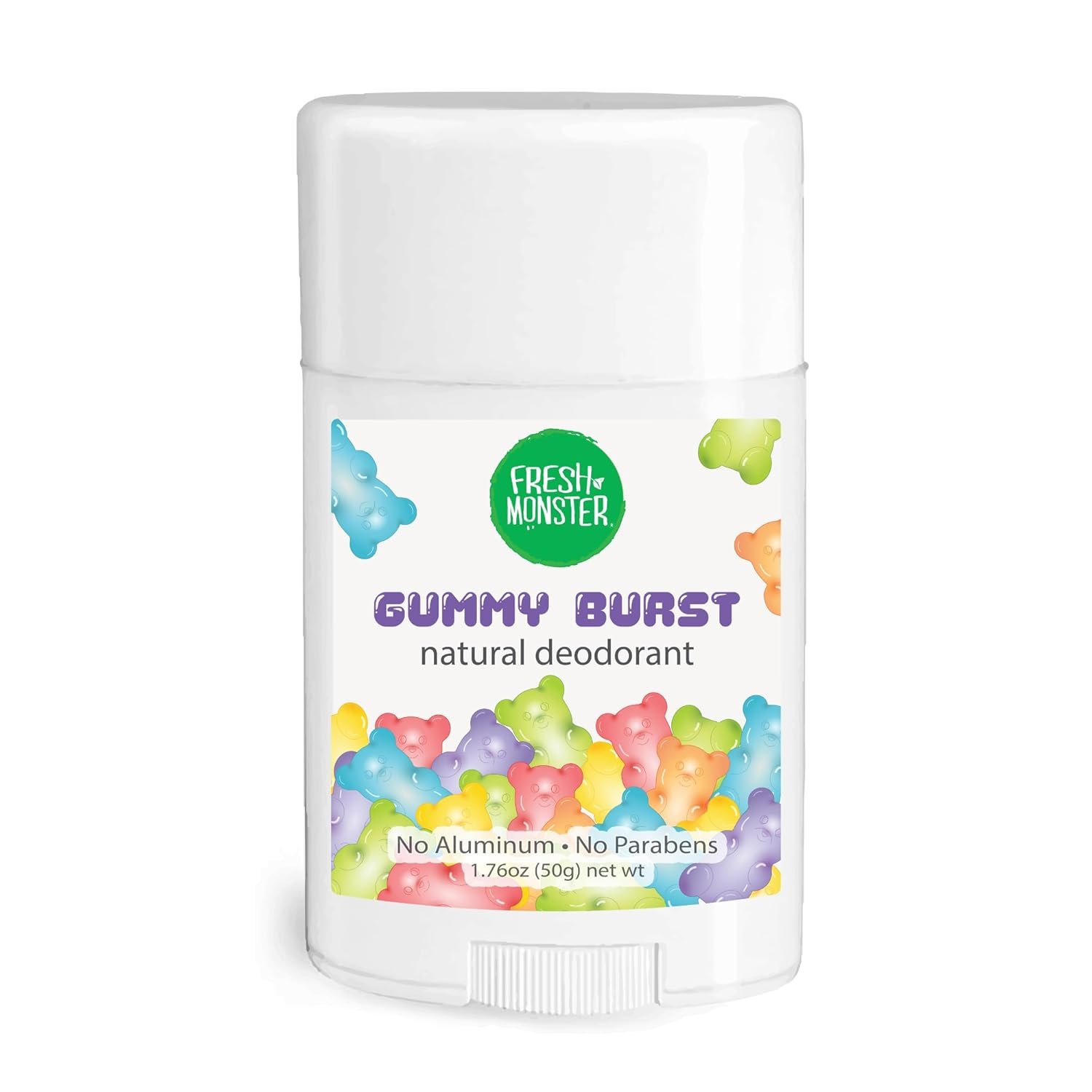 Fresh Monster Kids Natural Deodorant, Gummy Burst, 1.76 oz | Baking Soda & Tapioca Starch, Aluminum-Free, Paraben-Free and Hypoallergenic, Dermatologist Tested, 24-Hour Protection