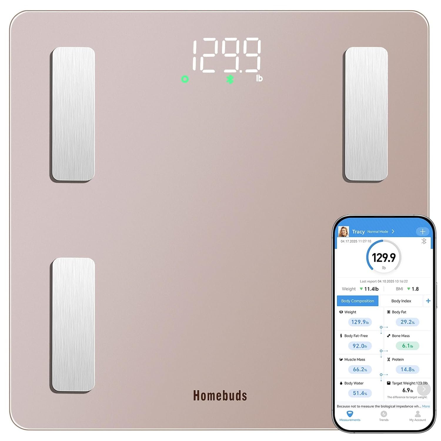 Homebuds FSA&HSA Smart Weight Scale, Precision 0.1lb by Our Professional Scale Factory Since 2001, Bluetooth Scale for Body Weight App Sync 13 Body Composition BMI and Body Fat, 400lb, Rose Gold