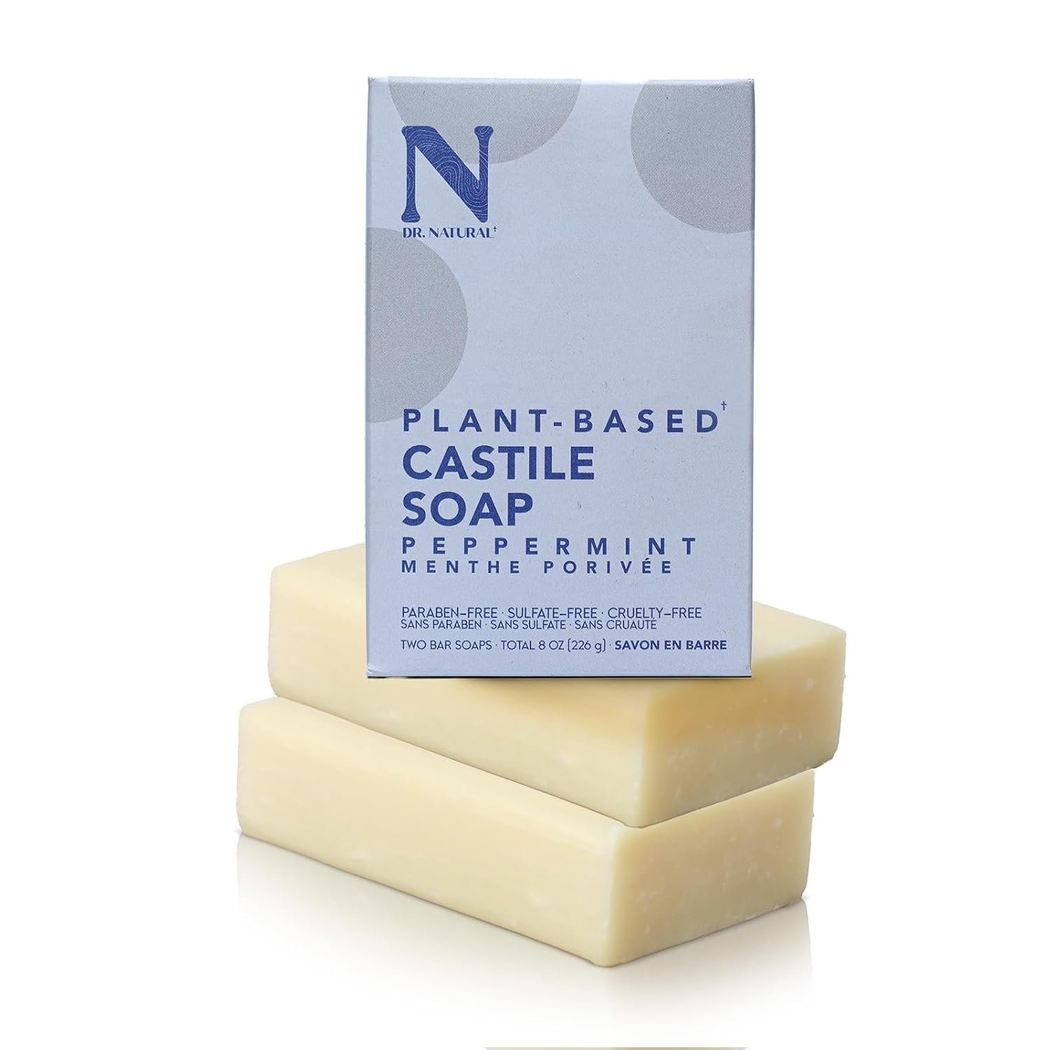 Dr. Natural Castile Bar Soap – Multipurpose Soap Bar with Anti-Acne Properties – for Face, Body, Hair – Sensitive Skin Body Wash – Peppermint – 2 pcs