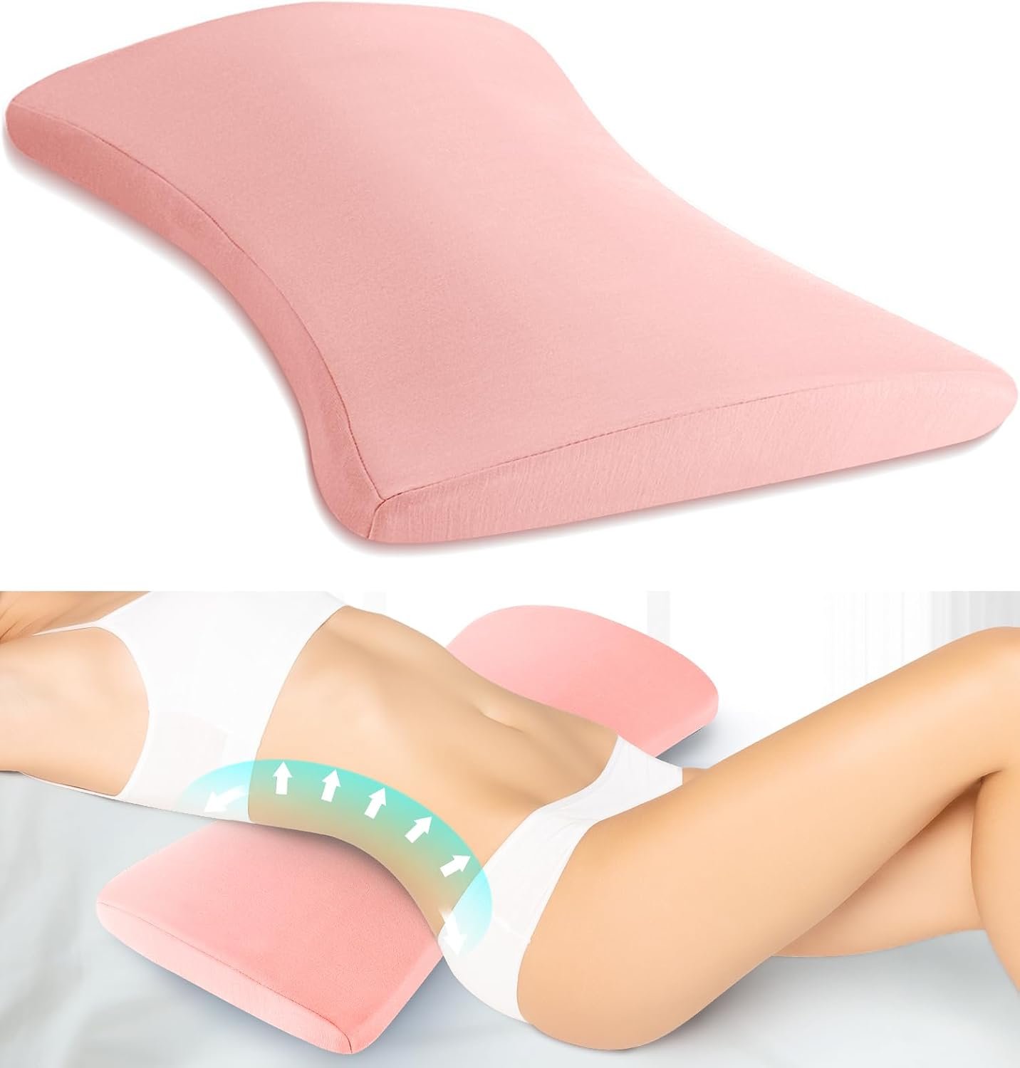 Lumbar Support Pillow for Bed Relief Back Pain: Lower Back Pillow for Sleeping – Memory Foam Waist Pillow – Back Wedge Bolster Pillow for Side, Back&Stomach Sleepers – Bed Rest Pillow for Car, Sofa