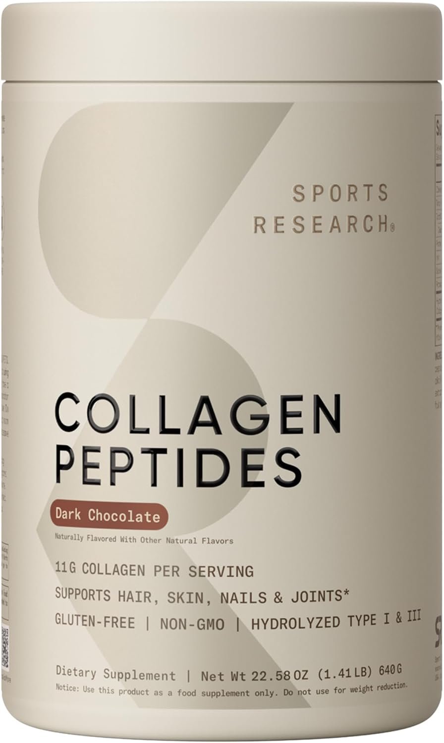 Sports Research® Collagen Peptides Protein Powder, Dark Chocolate (1.41lb) | 11g Grass-Fed Collagen per Scoop · Hair, Skin & Joint Support · Easy to Mix in Coffee & Shakes · Sugar-Free, 40 Servings