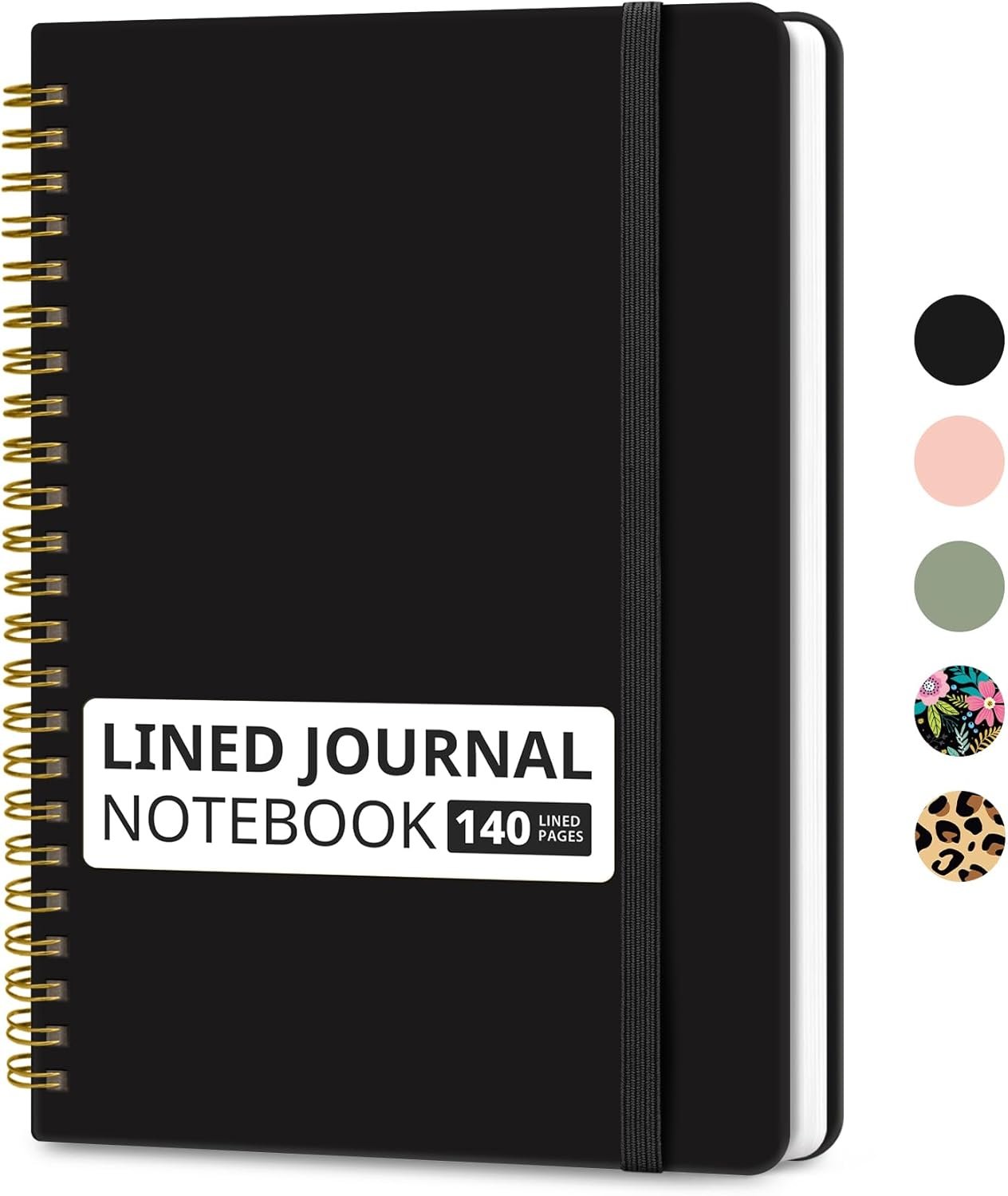 Lined Spiral Journal Notebook for Women & Men, 140 Pages, College Ruled Hardcover Notebook for Work & Note Taking, Journals for Writing, A5(5.7″ x 7.9″) – Black