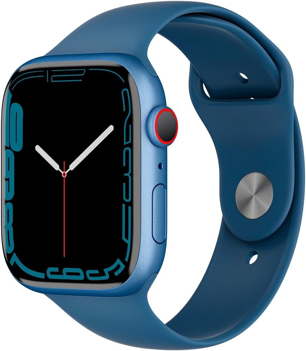 Apple Watch Series 7 (GPS, 45mm) Blue Aluminum Case with Abyss Blue Sport Band, Regular (Renewed)