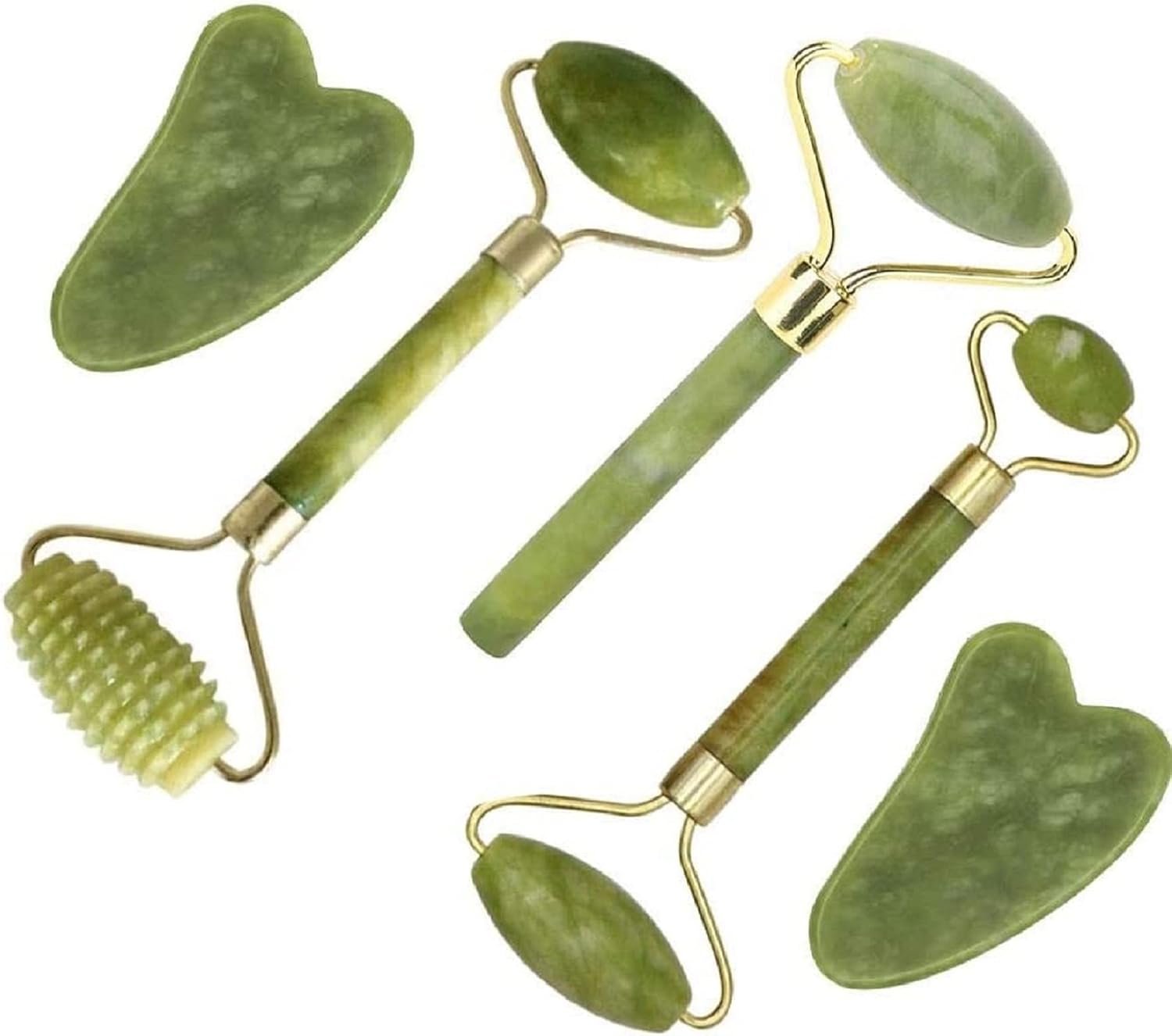 Jade Roller & Gua Sha Set 5 in 1 Facial Massager Tools – Jade Gua Sha Facial Massager Set with Roller for Face Sculpting & Skin Care | Jade Gua Sha Facial Massager Set with Roller for Face Sculpting & Skin Care