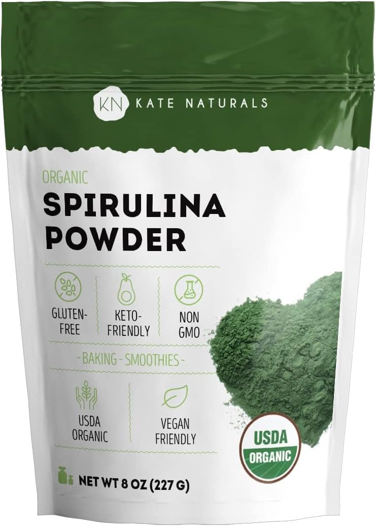 Kate Naturals Organic Spirulina Powder for Immune Support and Antioxidants. Nutrient Dense Superfood Supplement (8 oz, USDA Certified, Non-GMO, Gluten- Free) | USDA Certified, Non-GMO, Gluten- Free