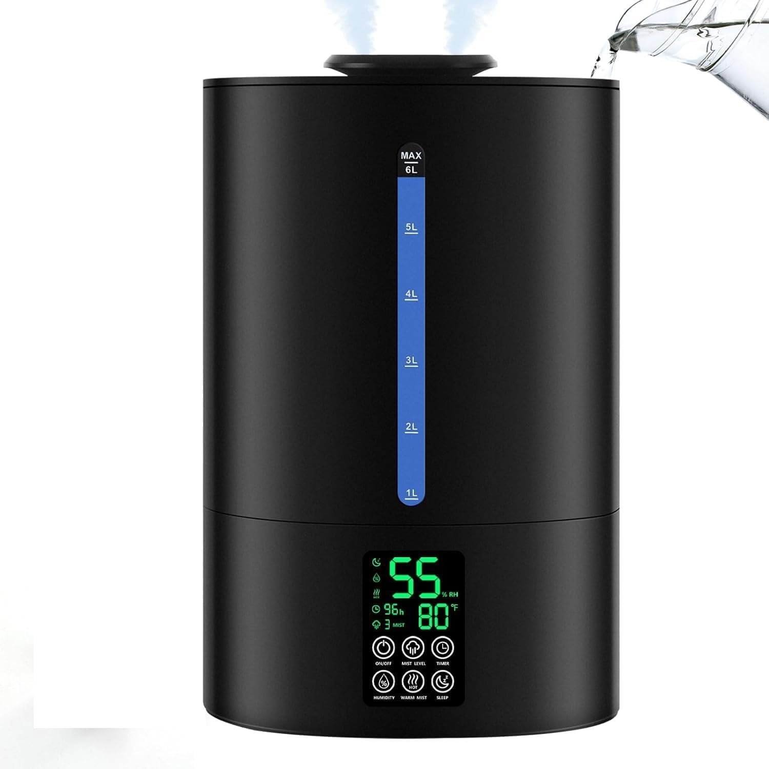 Coolfiqu 6L Warm & Cool Mist Humidifiers for Bedroom,Large Room,Plants | Quiet Top Fill Ultrasonic Humidifier,Essential Oil Diffuser, Auto Humidity Control,Hot Mist Desk Humidifiers,360° Nozzle