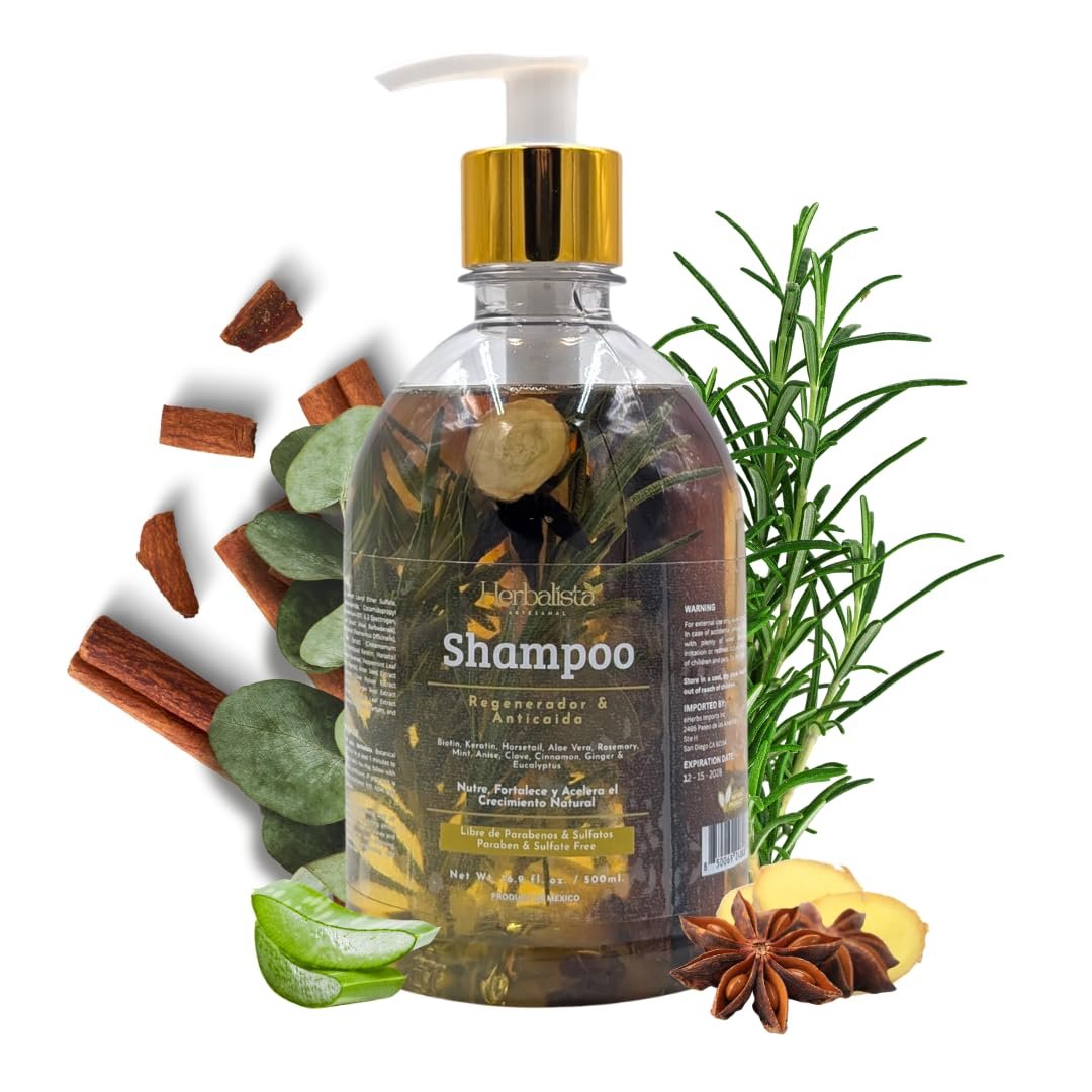 HERBALISTA Viral New Herbal Shampoo 500ml (16.9 fl oz) – With Real Rosemary, Cinnamon, Anise, Clove, Aloe, Ginger, & Eucalyptus – Fortalece, Regenera, Acelera Crecimiento – 100% Natural & Handcrafted