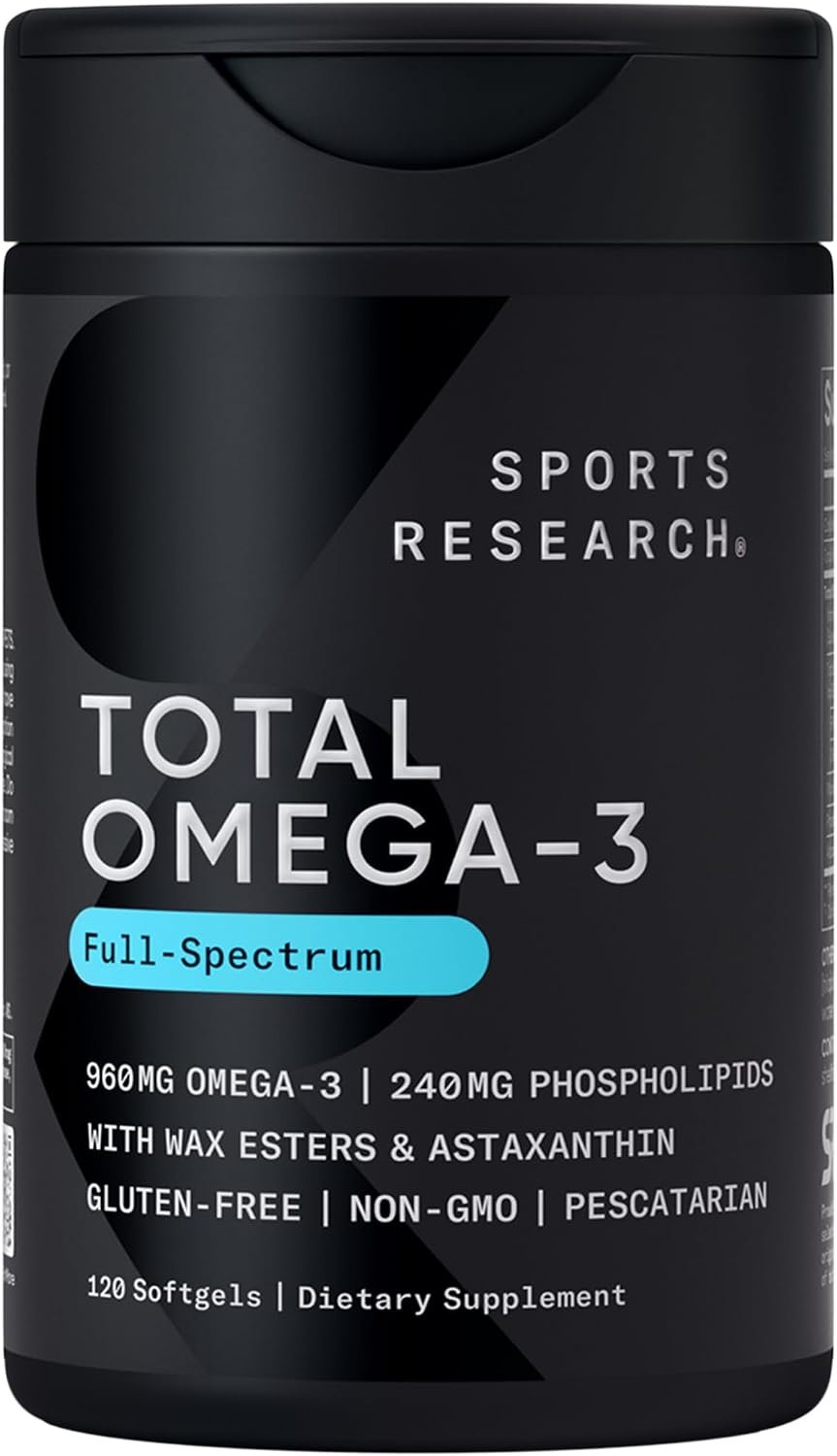 Sports Research® Total Omega-3 Fish Oil 2200mg w/Astaxanthin, 120 Count | Made from Antarctic Krill w/Astaxanthin, Wild Sockeye Salmon & Alaska Pollock – 960mg of EPA & DHA – 60 Servings