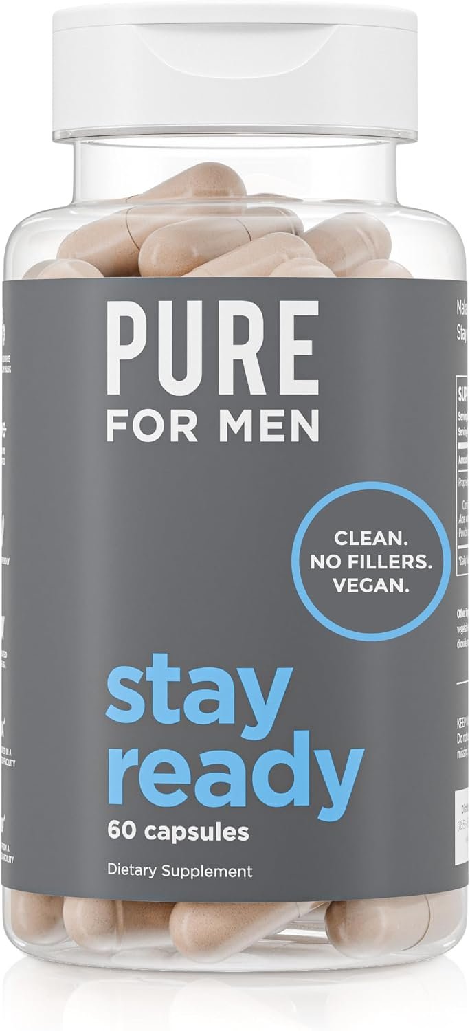 Pure for Men Stay Ready Fiber Supplement Psyllium Husk (60 Vegan Capsules) | Daily Fiber Pills for Men, Psyllium Husk, Aloe Vera, Chia & Flax, Digestive Regularity, Gut Health & Bloating Relief, Vegan