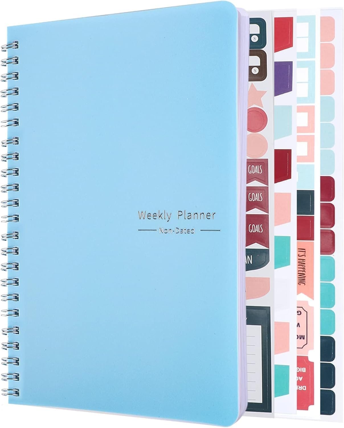 Thboxes A5 Weekly Planner Notebook, 52 Week Undated Journal for Women, Blue | Spiral Binding, Stickers, Planners for Home, Work, Office, College, School Supplies for Girls, Kids, Students, Teachers Gifts