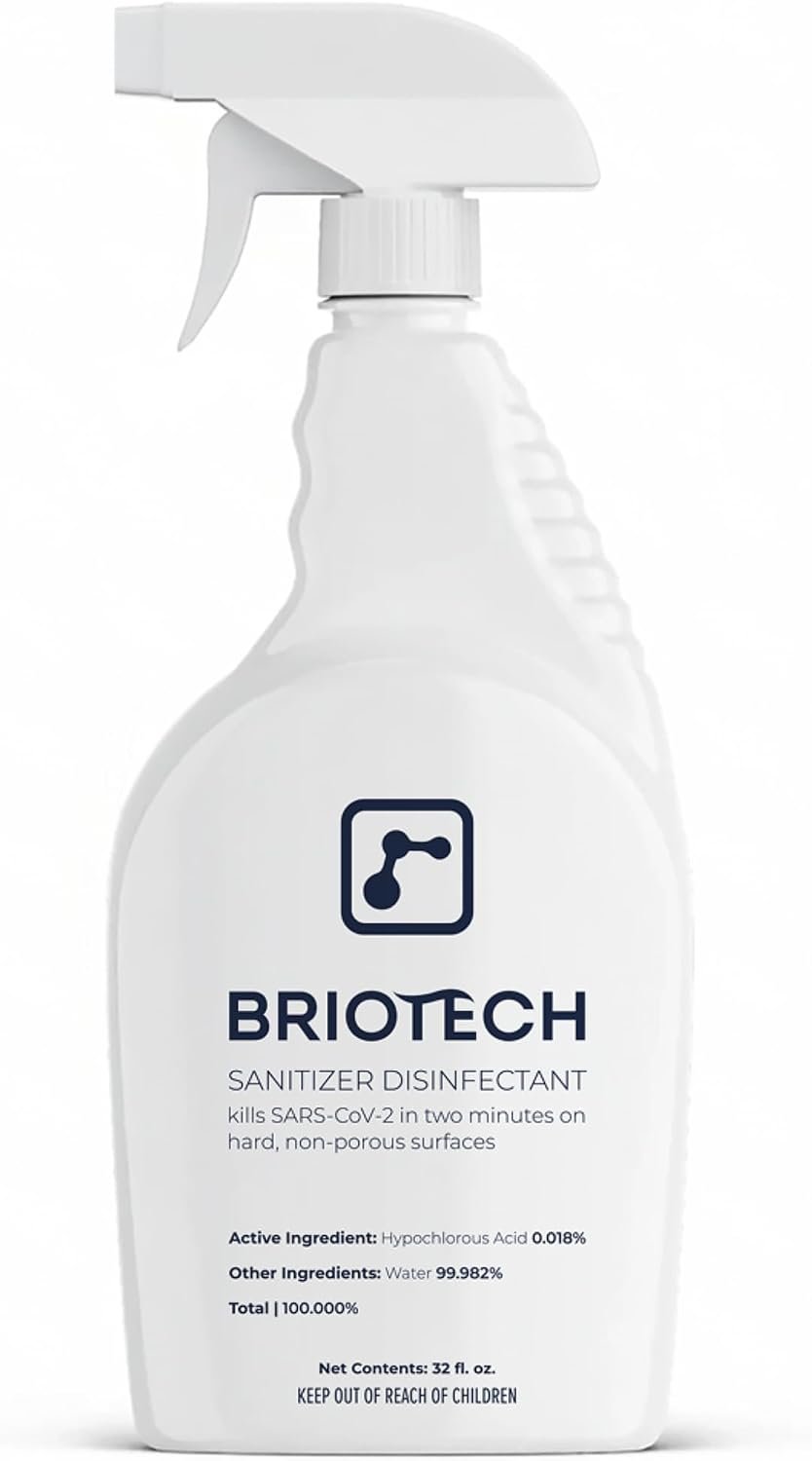 BRIOTECH Sanitizer Disinfectant Hypochlorous Spray, Nursery, 32 fl oz | Kill 99.99% of viruses, bacteria, control mold, eliminate odor, gentle for play rooms, food contact surface cleaning use
