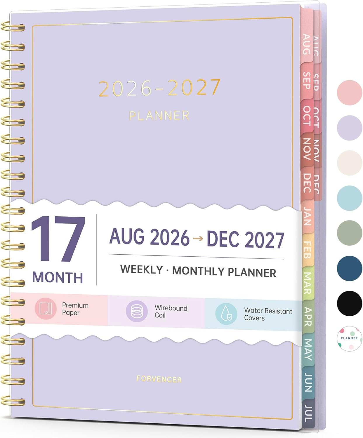 Forvencer 17 Month Academic Planner 2026-2027, Aug 2026-Dec 2027, 6.3″x8.4″ | Calendar Planner Weekly and Monthly, Daily Agenda Book Organizer, College School Supplies for Student Teacher, A5, Purple