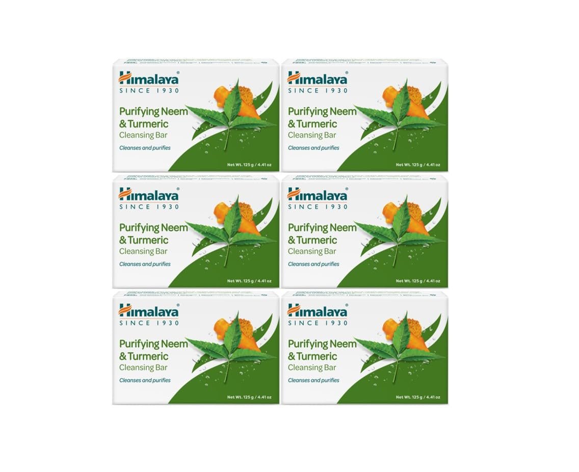 Himalaya Purifying Neem & Turmeric Cleansing Bar Soap,Bath Soap Bars,6 Pack | Neem Soap for Face & Body, Face Soap & Body Bar,Helps Cleanse & Remove excess Oil for Healthy Looking Skin,Sulphate Free