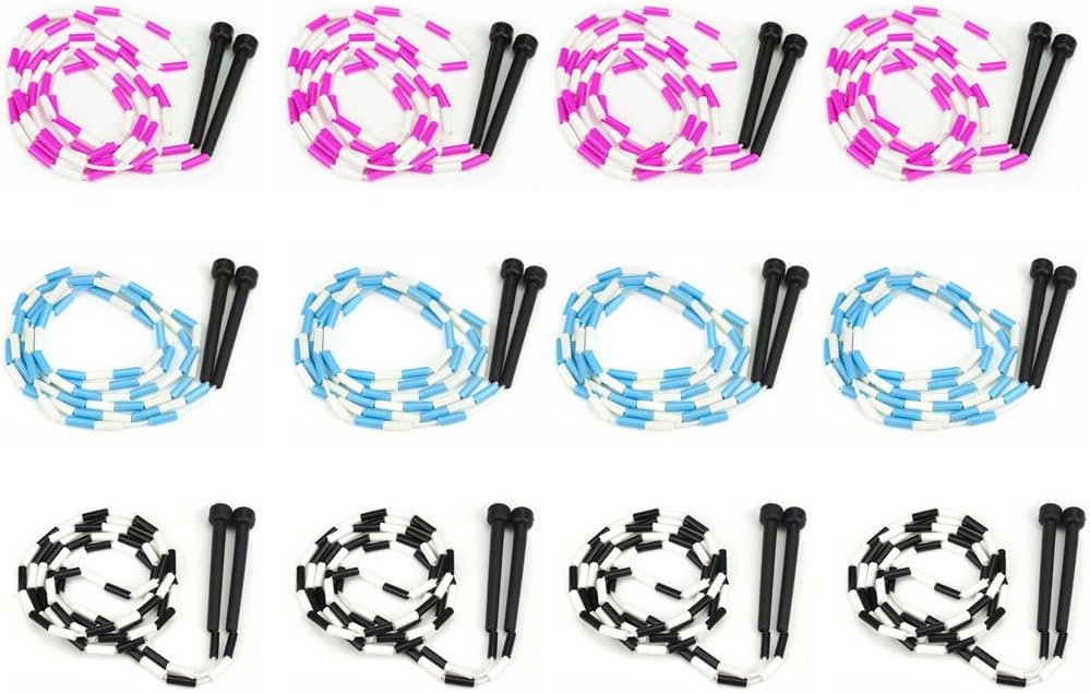 Jump Rope 12-Pack – Pink, Blue, Black and White Skip Ropes for Exercise – Outdoor Jump Rope for Kids, Adults and Athletes – Family Fun Toys and Games