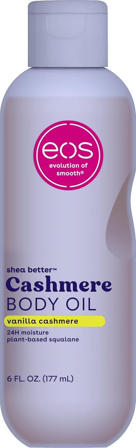 eos Cashmere Body Oil, Vanilla Cashmere, 24 Hour Moisture, Plant-Based Squalane to Soothe, Soften and Smooth Dry Skin, 6 fl oz