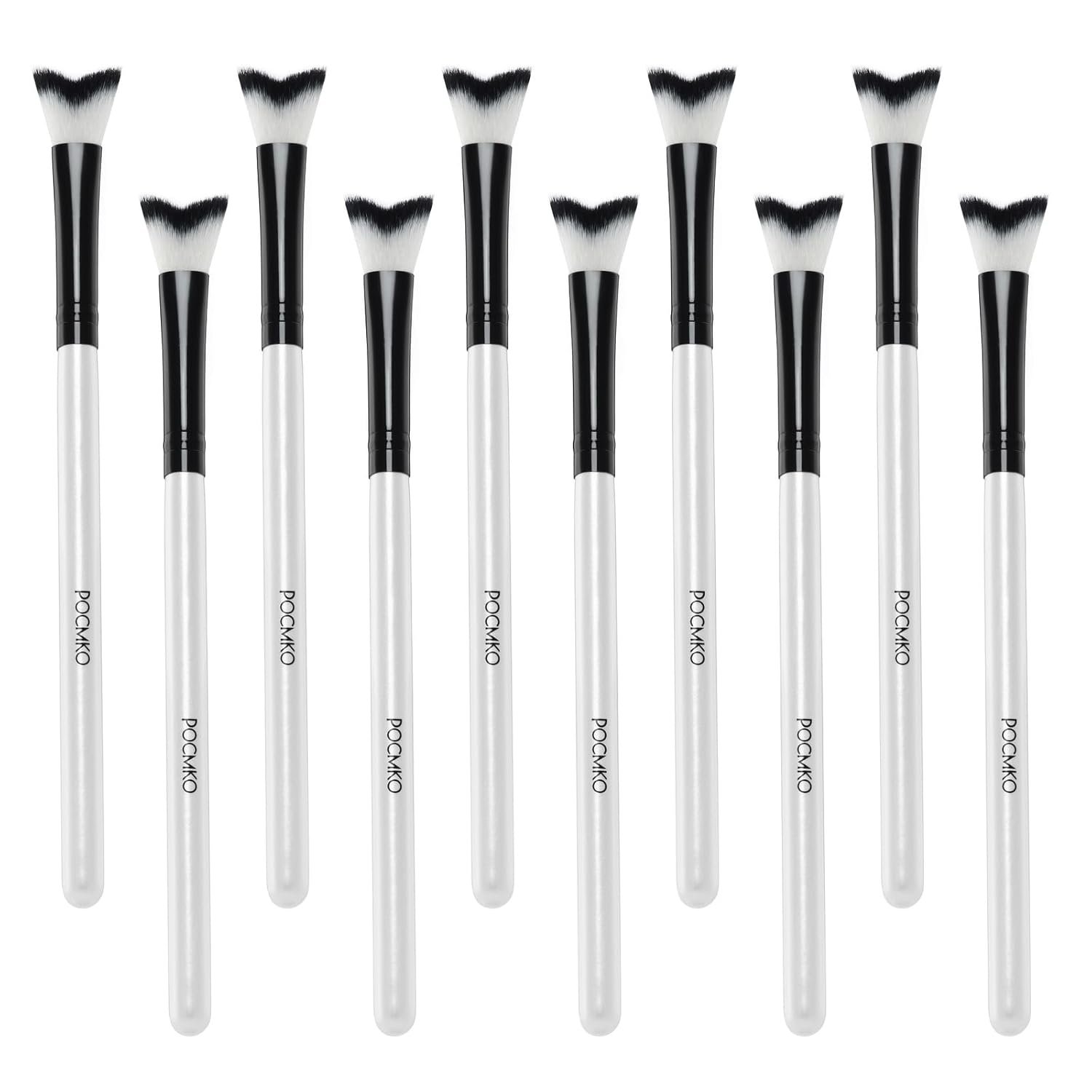10 PCS Curved Fluffy Lash Cleaning Brush, Eyelash Shampoo Cleansing Brush | Super Soft, Curved Designed for Comfort, Long Wooden Handle, Swoop Eyelash Cleanser Brushes, Eyelash Wash Brush Sets
