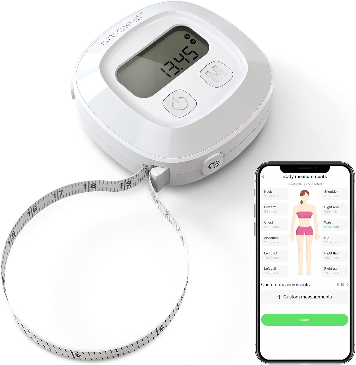arboleaf Smart Body Measuring Tape with App, BMI and Body Fat Tracking | Lock Measurements with One Hand, Sync Body Circumference to the App, and Track Changes Alongside Smart Scale Data