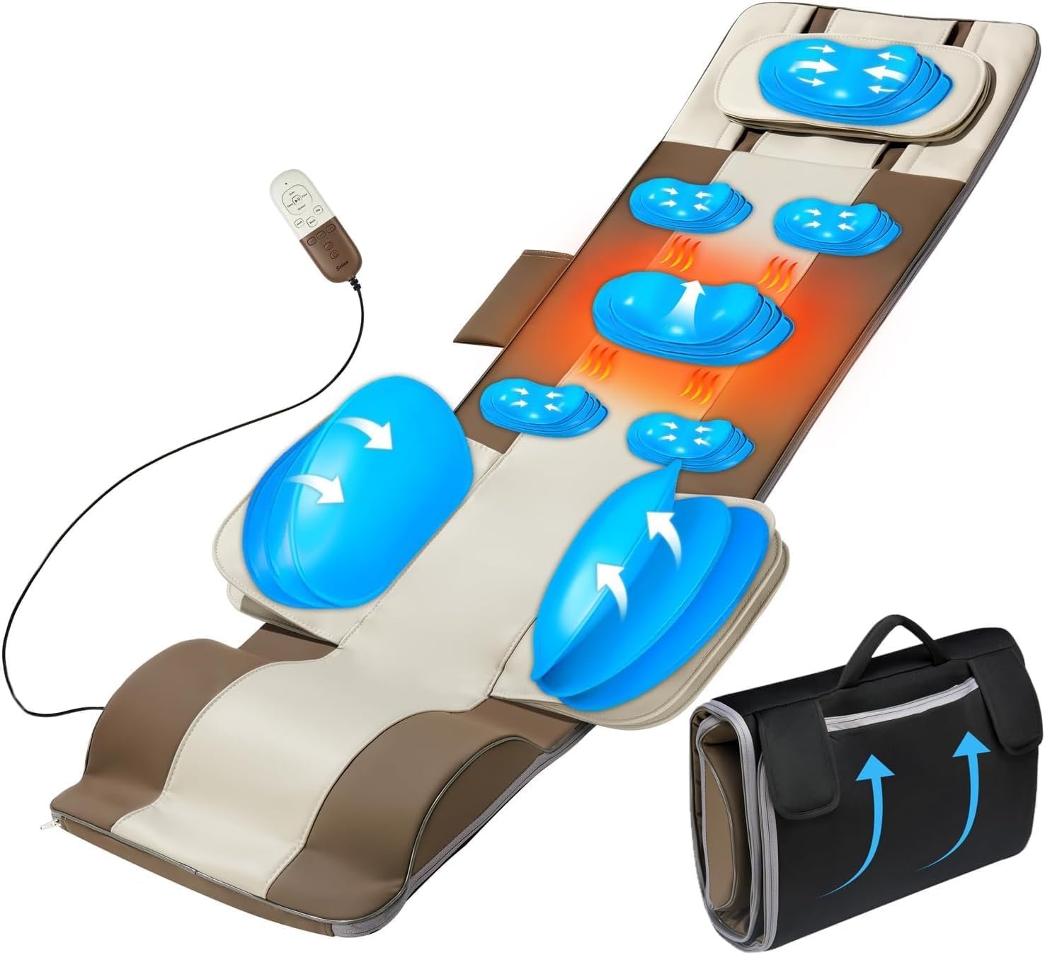 Full Body Massage Mat with Airbags Stretching & Heating, 3D Lumbar Traction & Relaxation, Back Massager Pad, 4 Modes 3 Intensities 3 Heat Levels, PU Leather, Portable & Foldable Design, Fit 5’1-6’0
