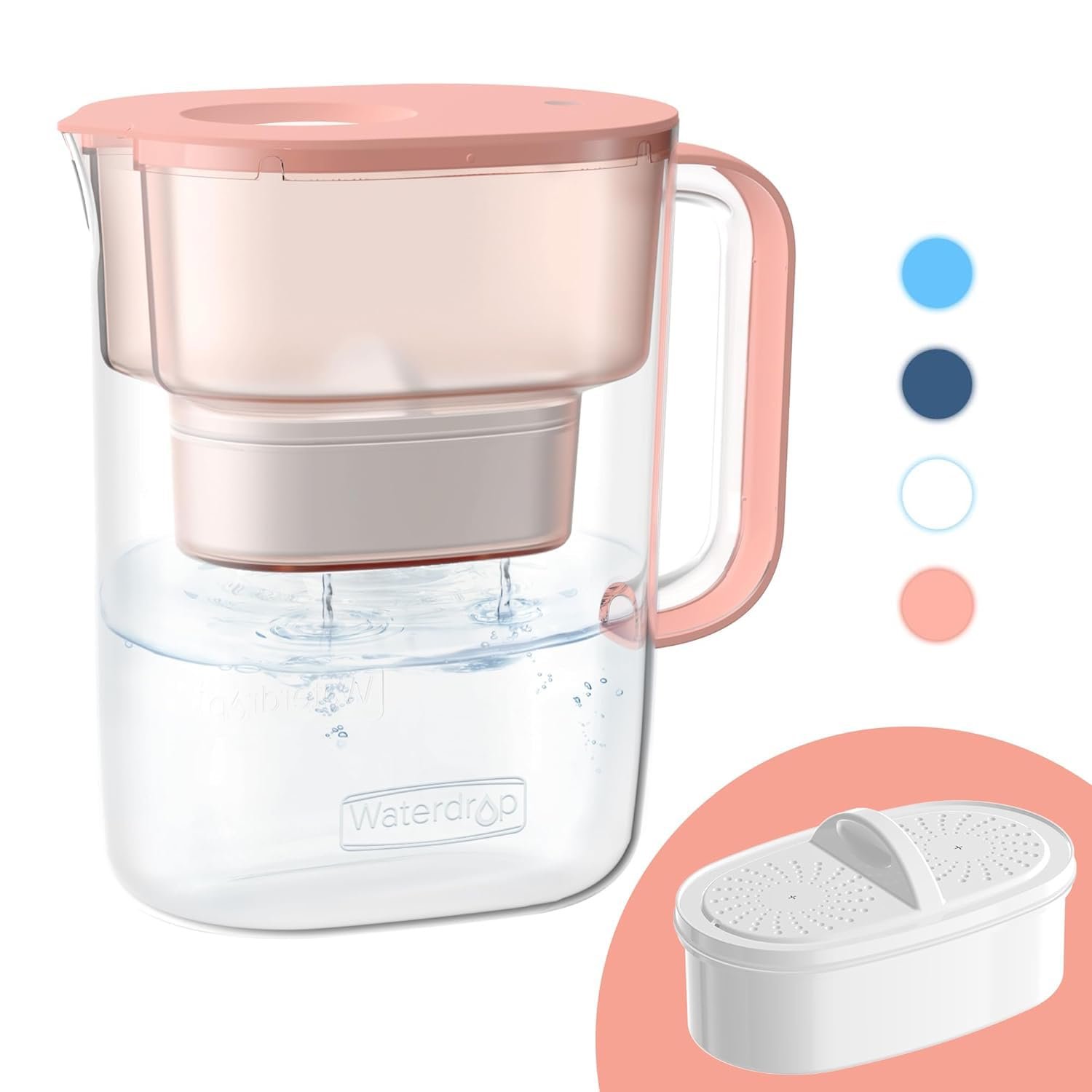Waterdrop PT-07R Water Filter Pitcher, 10-Cup, NSF Certified, Pink | 200-Gallon Long-Life Filter, Improves Coffee & Tea Taste, Reduces PFOA/PFOS and Chlorine, 5X Longer Filter Life