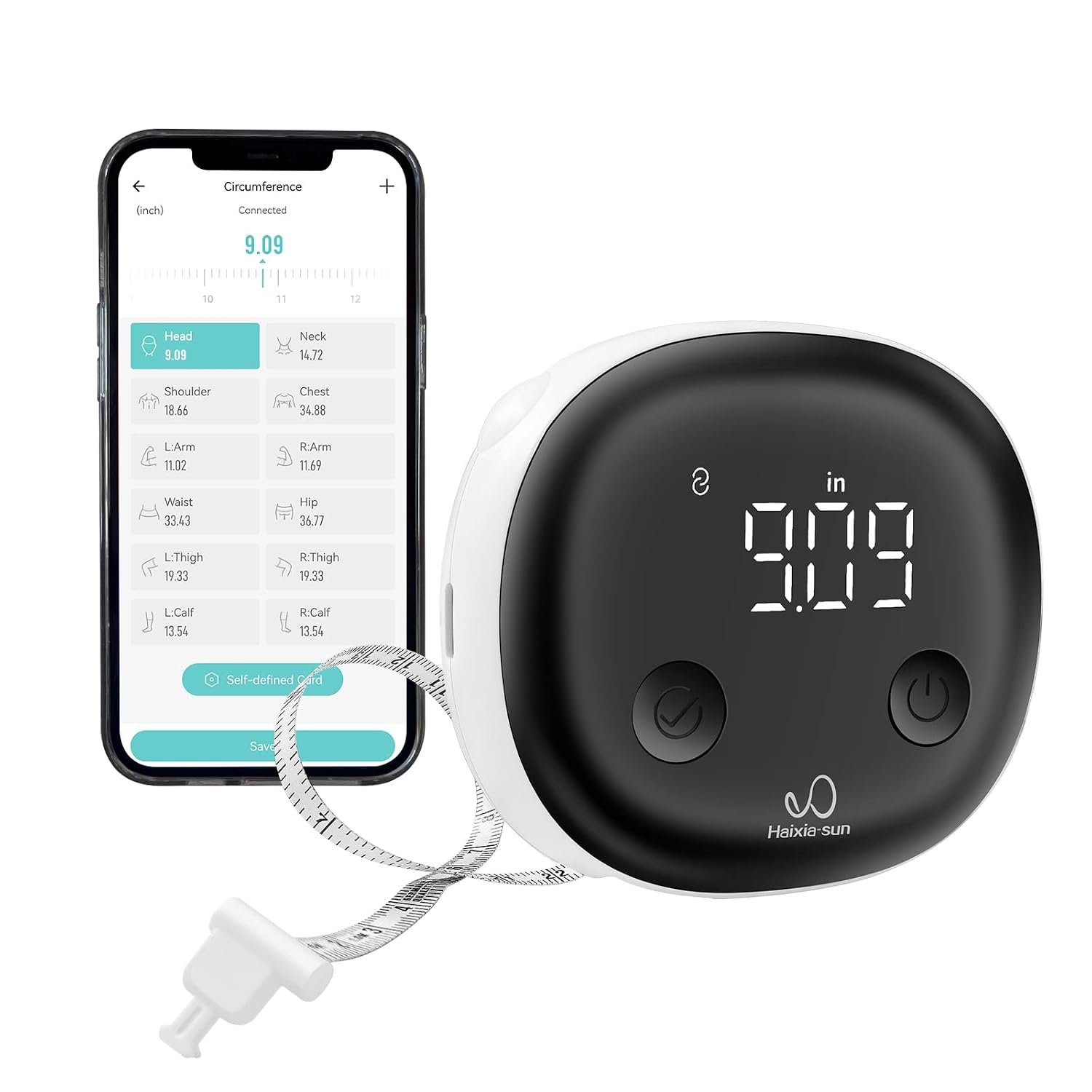 Fitdays Smart Body Tape Measure with Bluetooth Fitdays APP for Body Fat & Muscle Measurement, LED Display,Type-C,Unlimited Users (Black)