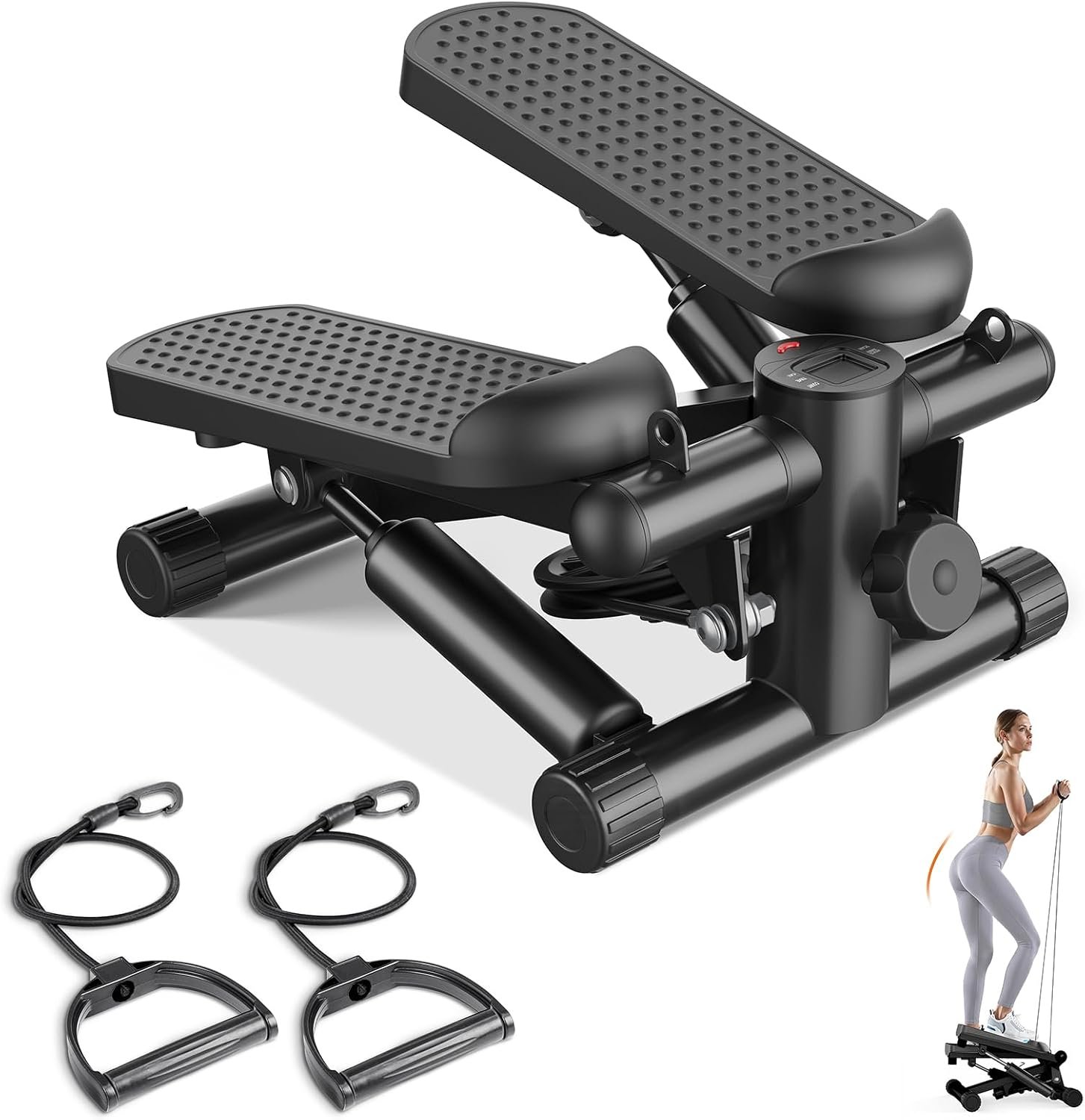 Sweetcrispy Mini Stair Steppers with Resistance Bands for Exercise at Home, Portable Exercise Twist Stepper Machine for Full Body Workout, 300LBS Capacity