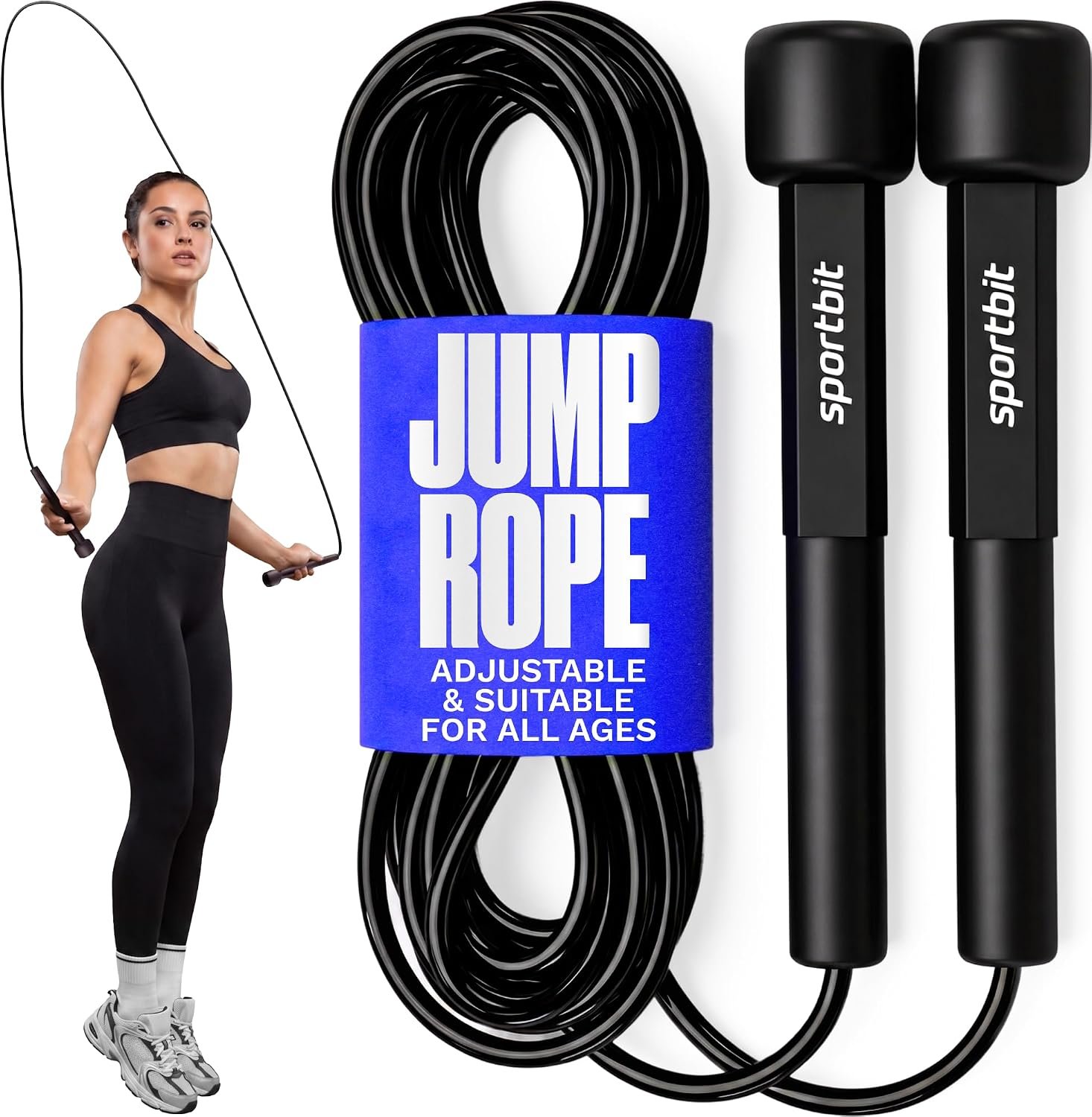 SPORTBIT Adjustable Jump Rope for Fitness and Exercise | Fitness and Exercise, Cardio, Boxing, and Weight Loss, Speed Rope, Men & Women