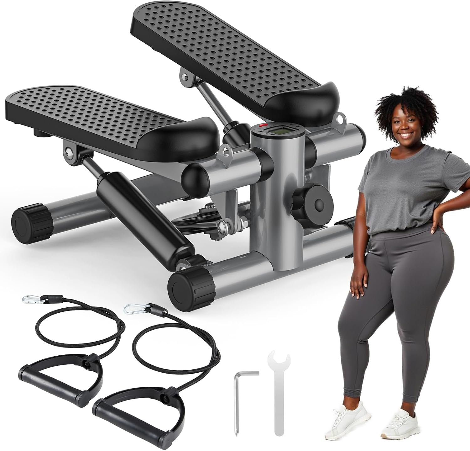 OLIXIS Stepper Machine with Resistance Bands – Mini Stair Stepper for Home Exercise, Portable Weight Loss & Full Body Workout Equipment
