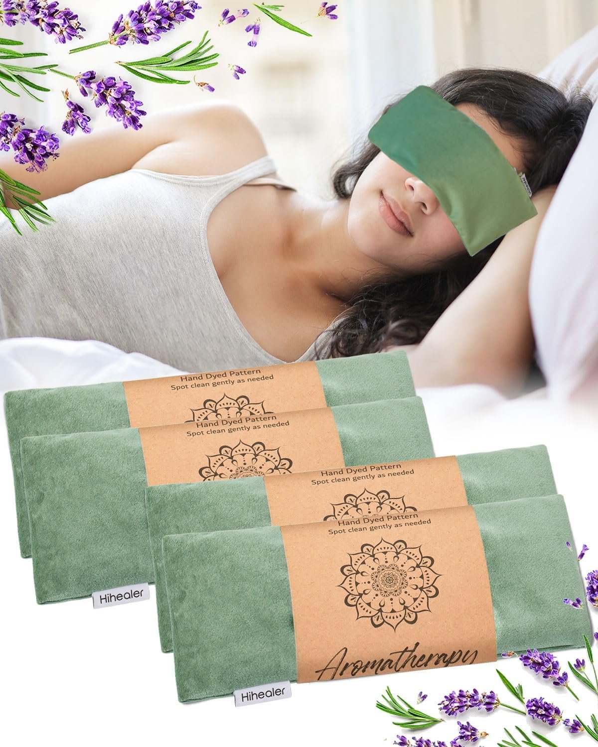 Eye Pillow for Sleeping, Headache Relief, Sinus Pressure, Weighted Eye Mask for Relaxation, Yoga, Moist Heat Eye Compress, Meditation Accessories, Lavender Gift Set for Women (Velvet Green 4 Pack)