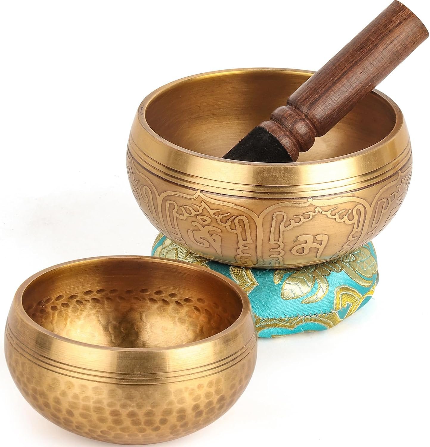Relaehih 2-Pack Tibetan Singing Bowls Set – 100% Handmade in Nepal, Sound Bowl Meditation Set for Yoga, Chakra Healing, Meditation Gifts, Unique Gifts for Women (Blue, 3.15 + 4 inch)