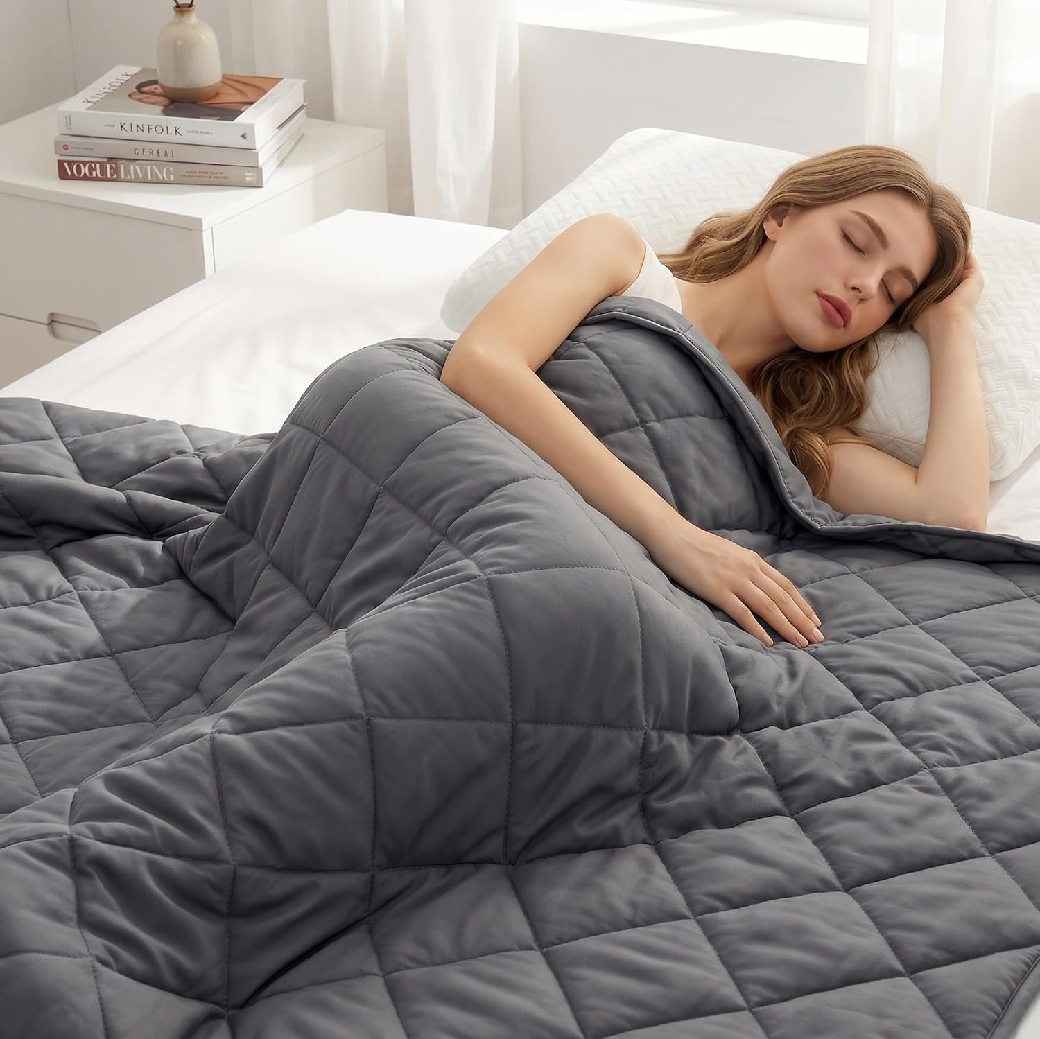 Queen Size Weighted Blanket for Adults (20 lbs 60″ x 80″) | Cooling Heavy Blanket for Sleep, Soft Thick Breathable Cotton with Natural Glass Beads, Washable, All-Season