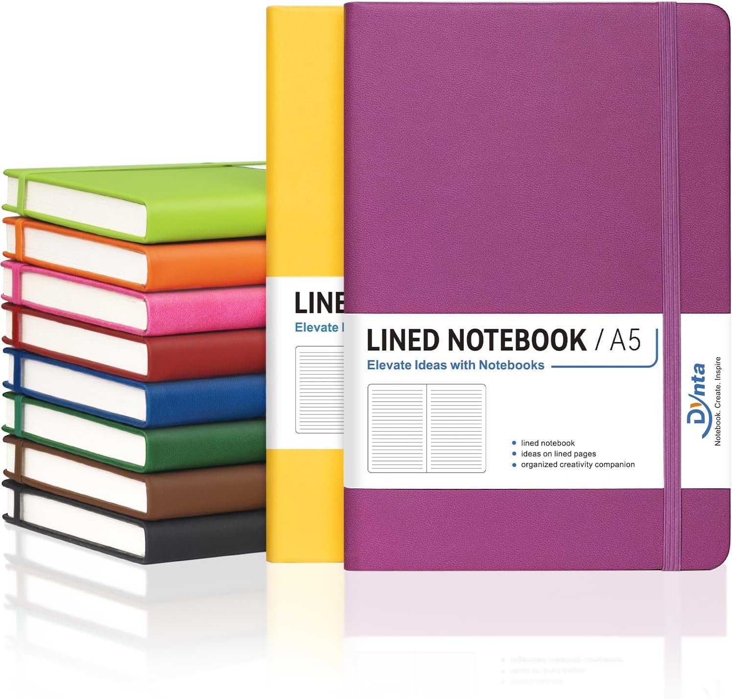 Dynta Hardcover Journals Bulk, 10 Packs A5 Lined Notebooks for Writing | 200 Pages/100Sheets, 8.4 x 5.8 inch, 10 Colors Classic Ruled Notebook for Work/Note Taking/College