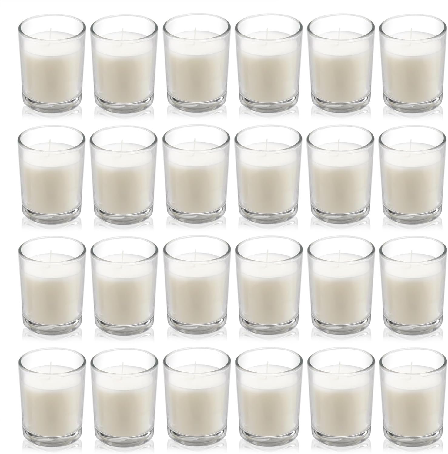 Housecret 24 Pack Warm White Unscented Clear Glass Filled Votive Candles. Hand Poured Wax Candle Ideal Gifts for Aromatherapy Spa Weddings Birthdays Holidays Party