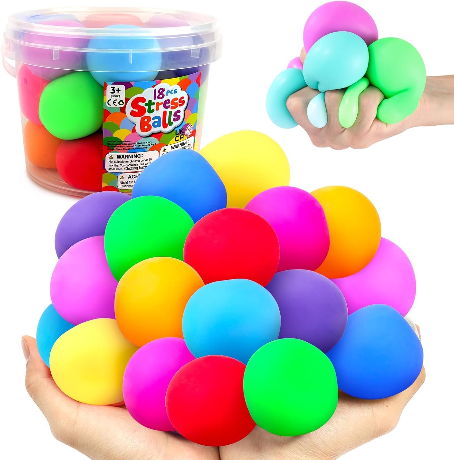 Squishy Stress Balls for Kids Adults: 18 Pack Fidget Toy Bulk for Prize | Soft Sensory Squeeze Balls for Classroom Prizes, Calm Corners, Party Favors, Goodie Bags and Travel for Kids Ages 3-12